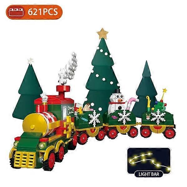 יצירתי חג המולד עיר סנטה של סנטה מזחלת ביקור חבילת מתנה איש שלג מודל אבני בניין לבנים צעצועים