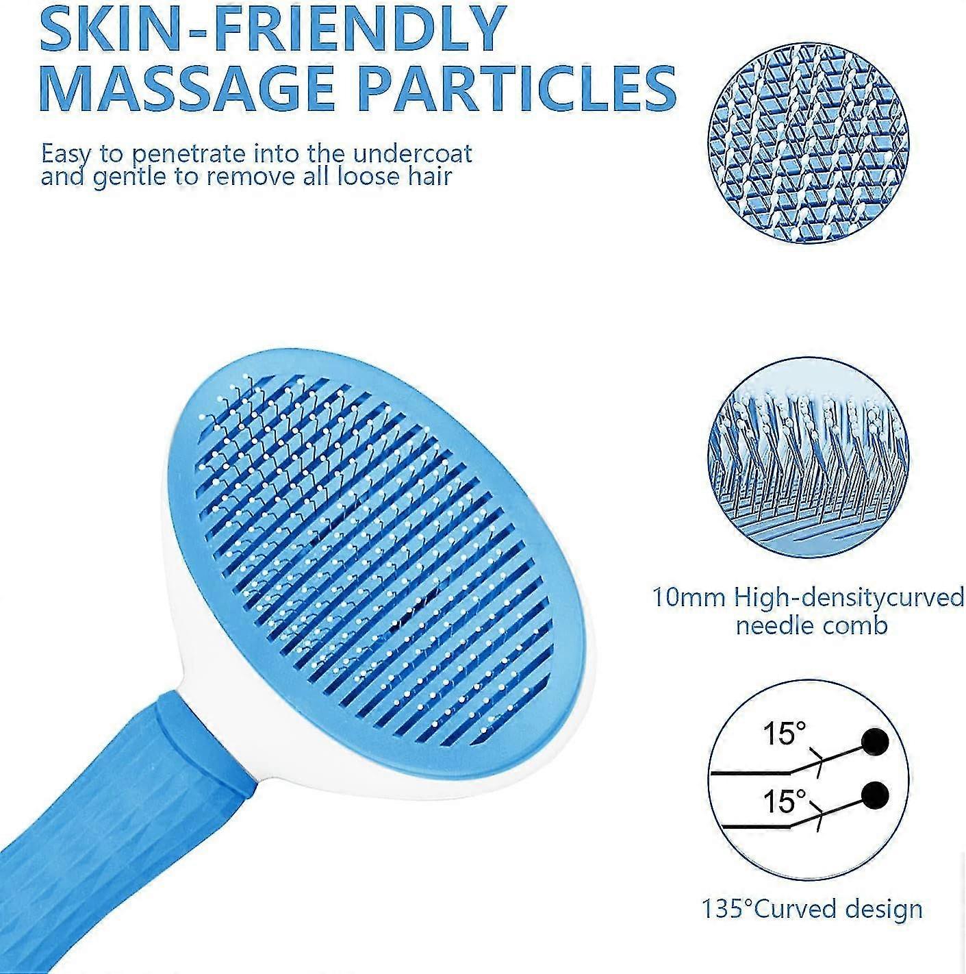 Cat Dog Brush - Blue, Grooming Tool with Cleaning Button