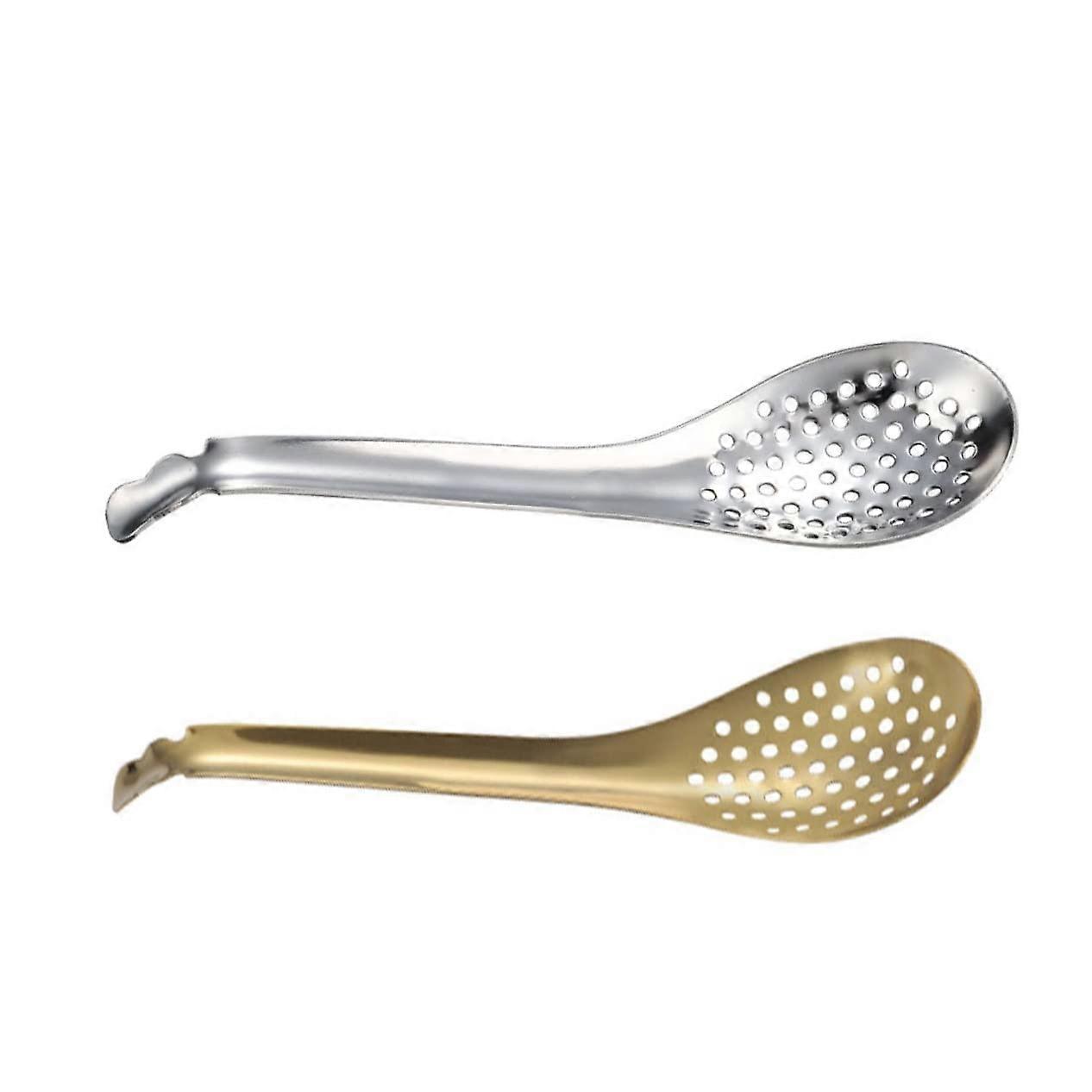 Caviar Spoons Set of 2, Stainless Steel Sauce Serving Spoons with Slotted Egg Strainer, Food Sieve, and Coffee Spoon 304
