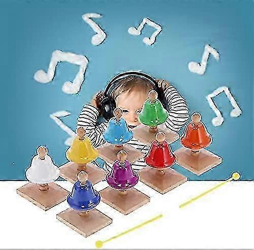 Colorful Metal Hand Bells Set with Safety Foam Pad, Smooth and Durable Design, Includes 2 Drumsticks for Practical Early Music Instruction
