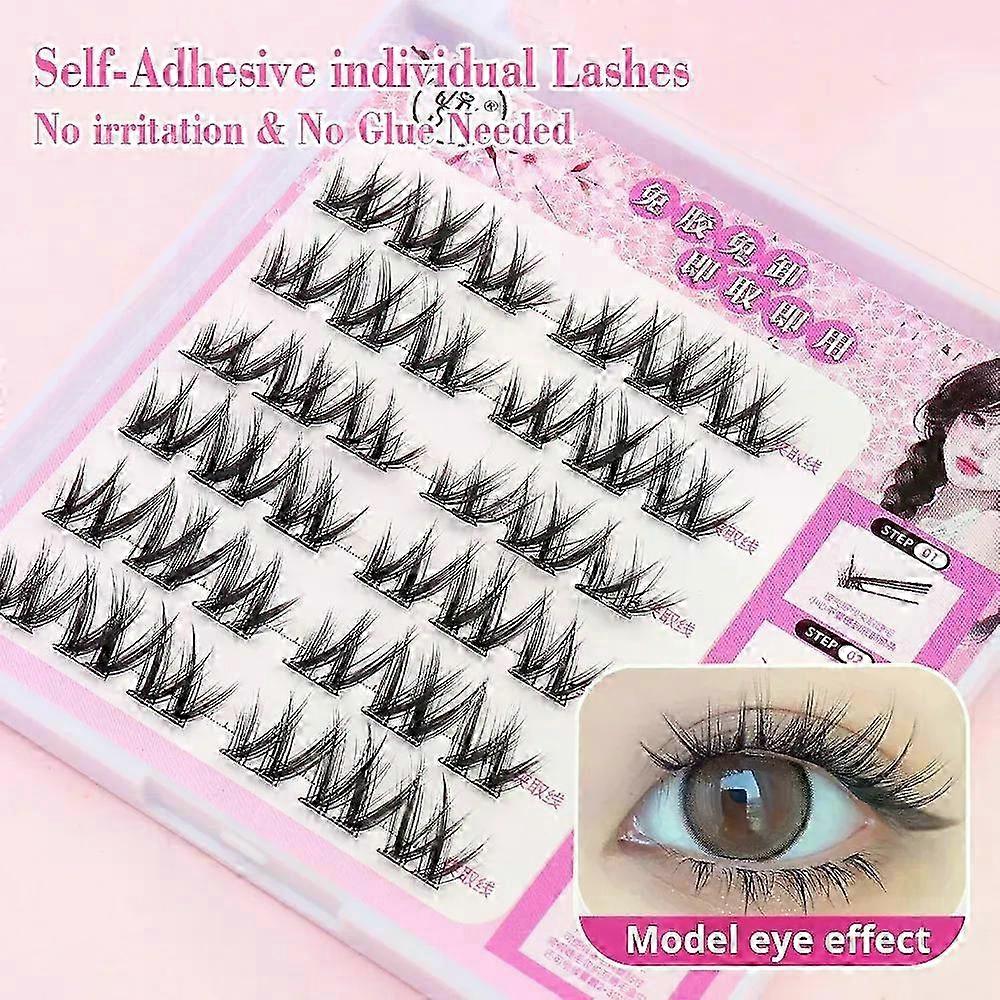 Cute Sweet Pre-Bond Technology Press-On Lashes Glueless DIY Eyelash Self-Adhesive Realistic Reusable Lashes