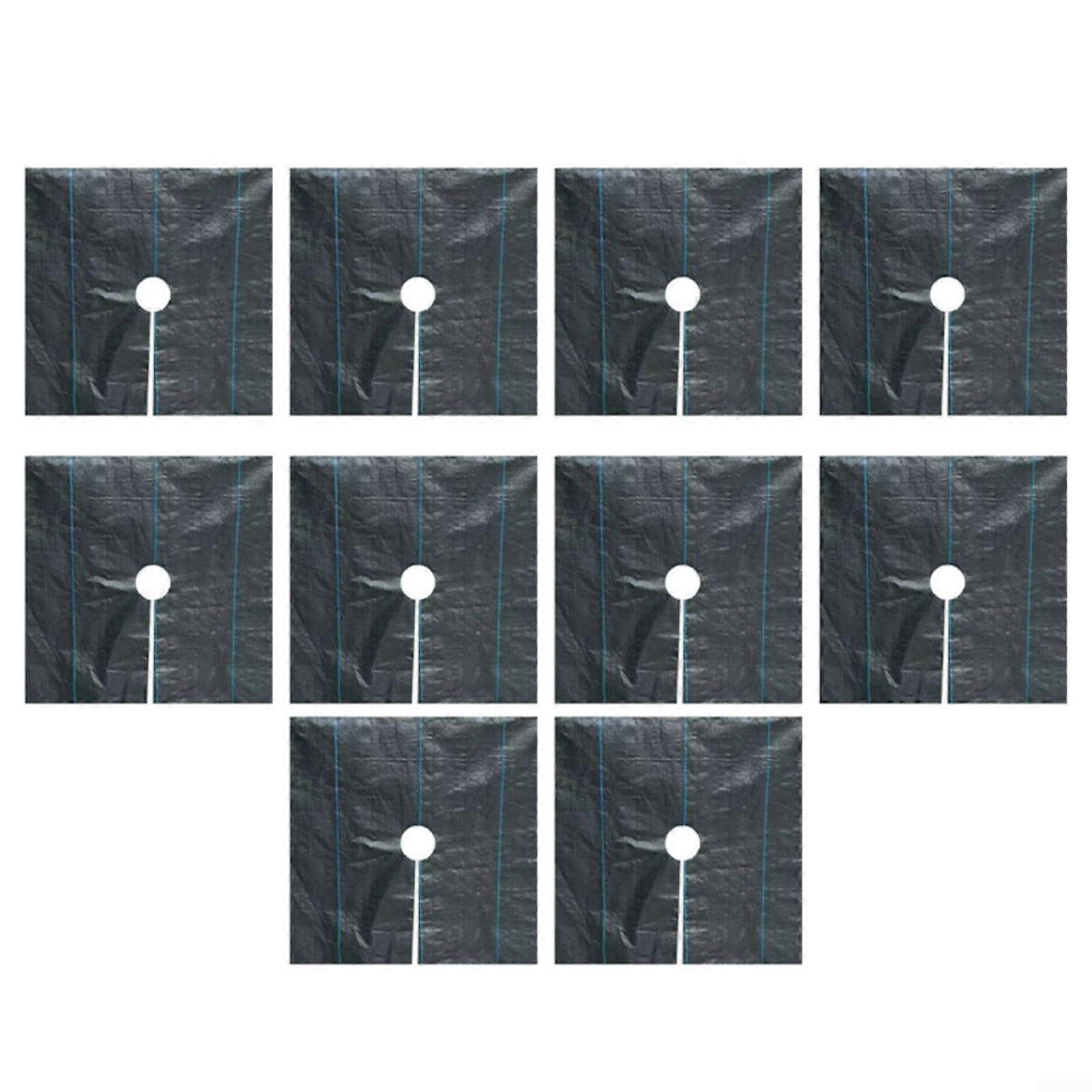 Garden Weed Cloth 10-Piece Set for Orchard and Lawn, Perforated Barrier Cover for Planting Areas, PP, 1m x 1m, Black