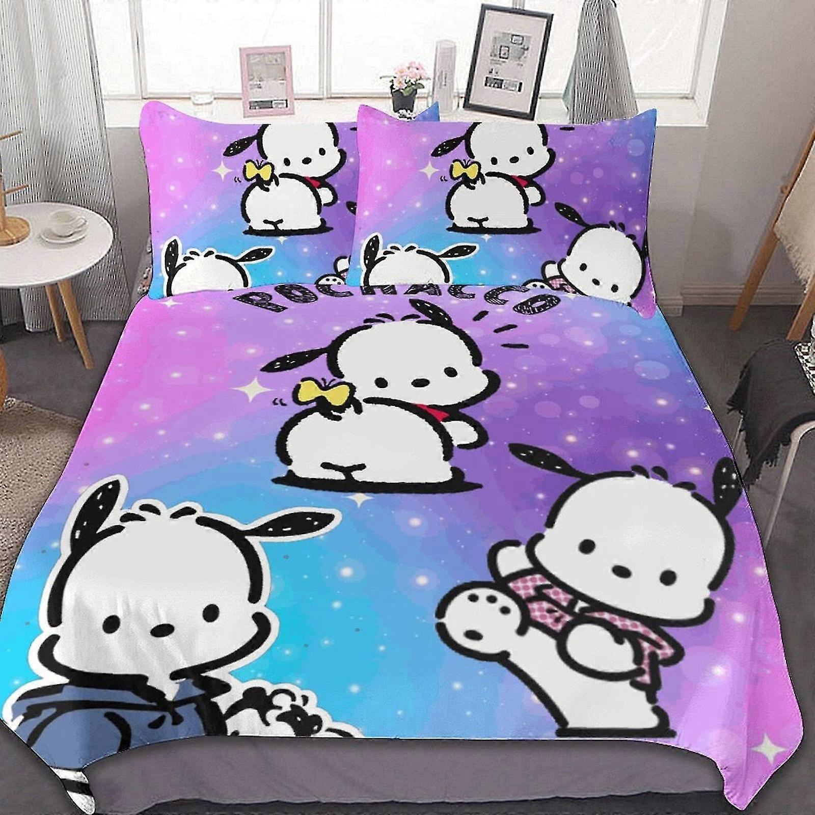 Lätt sängkläder i mikrofiber för barn, 3D-tryckt 3-delat täcke med påslakan och kuddfodral