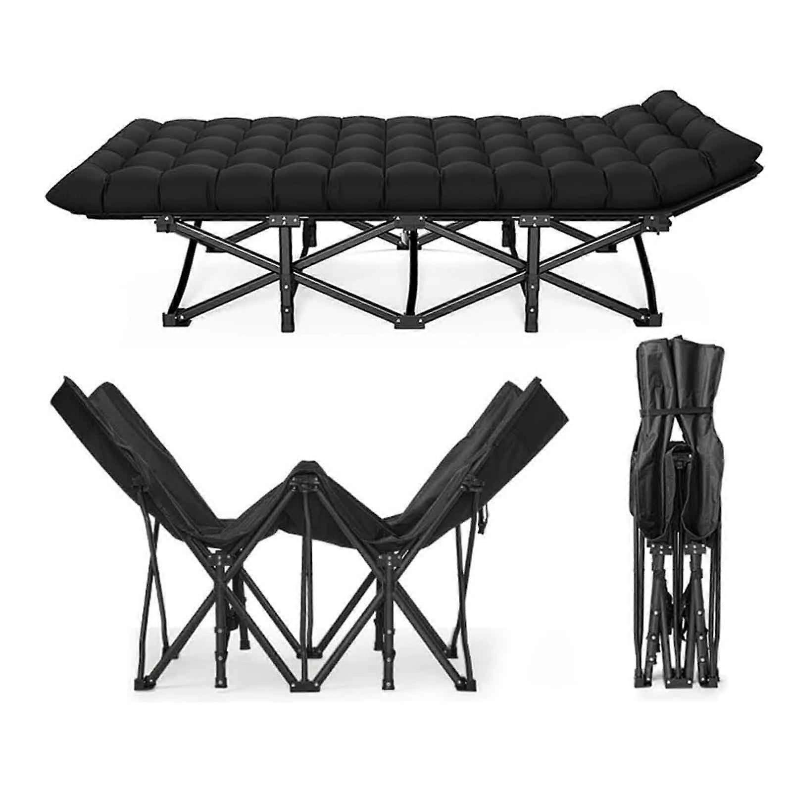 Portable Folding Camping Bed with Mattress, 28' Wide, Supports 200kg Black