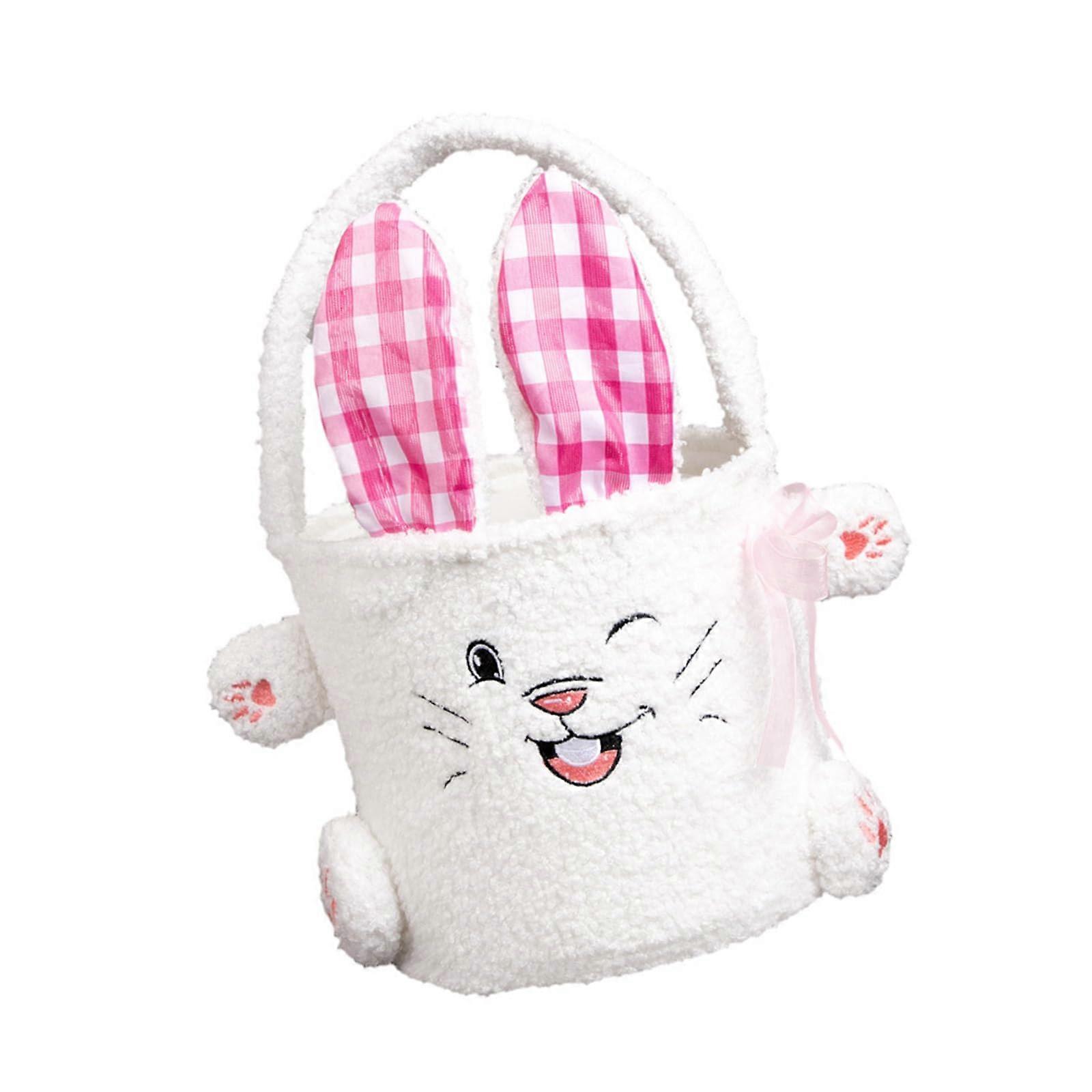 Plush Candy Basket 22x38cm with Rabbit Ears and Portable Handle for Kids Party Supplies and Decorations