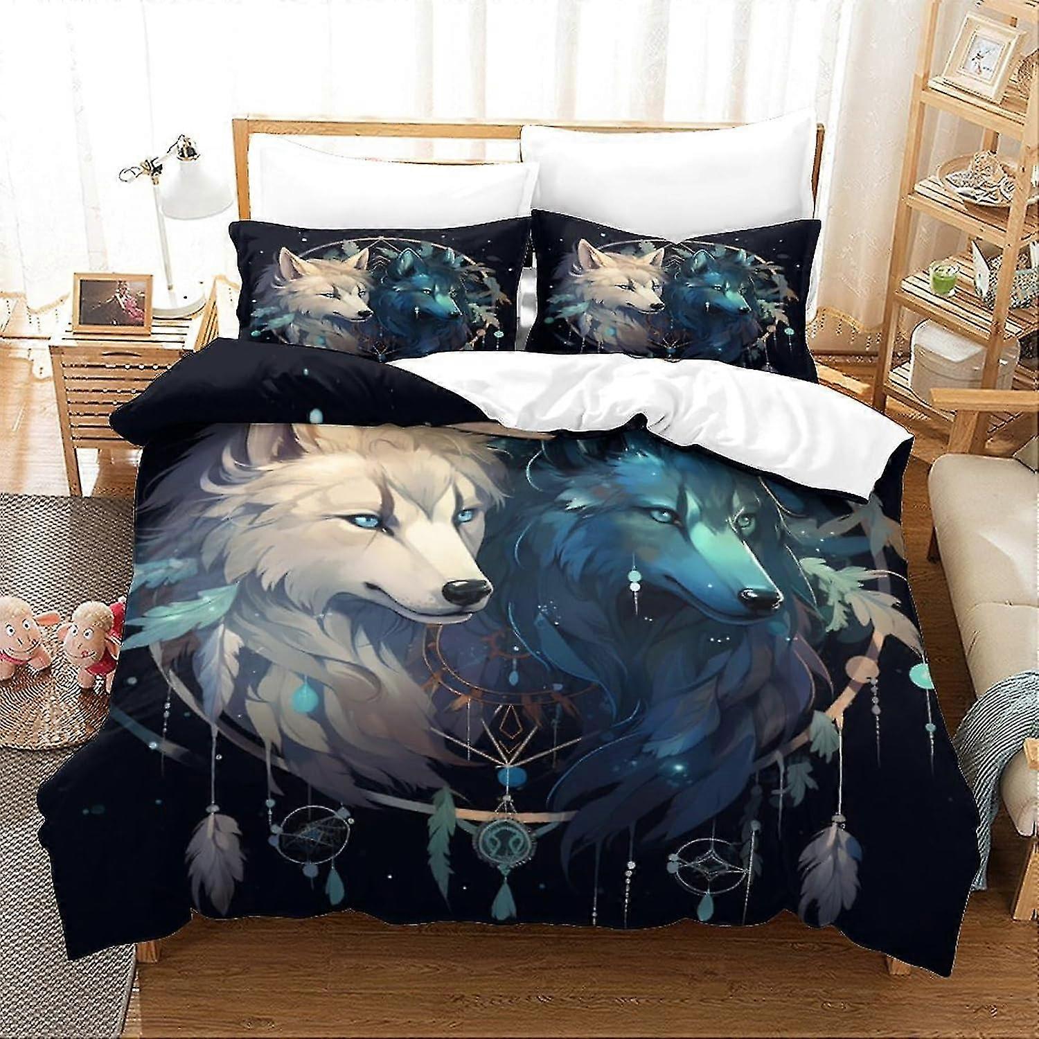 3D Printed Wolf Duvet Cover Set, Microfiber Bedding Set with Pillowcases for Various Sizes