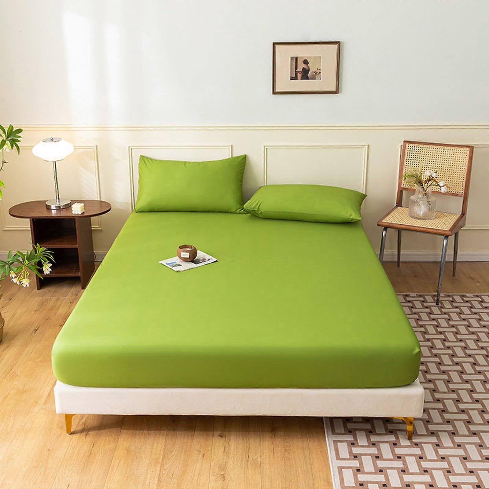 Jersey fitted sheet 150x200cm, soft cotton with elastic edge, yellow and green
