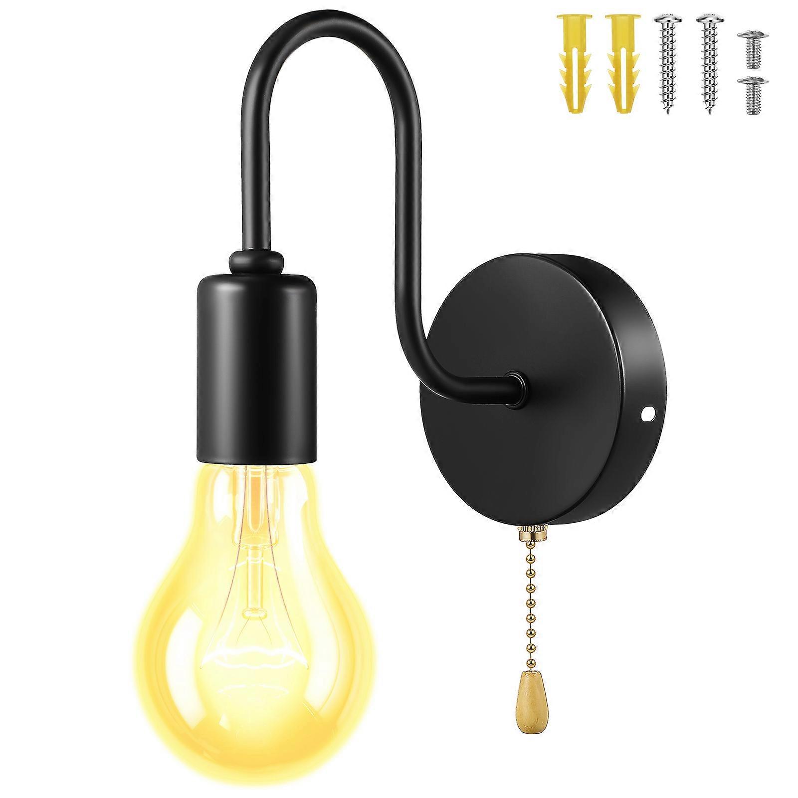 Retro Industrial Wall Light Fixture with Pull Chain Switch, Iron Farmhouse Style, Wall Mounted Lamp for Indoor and Outdoor Use, Compatible with