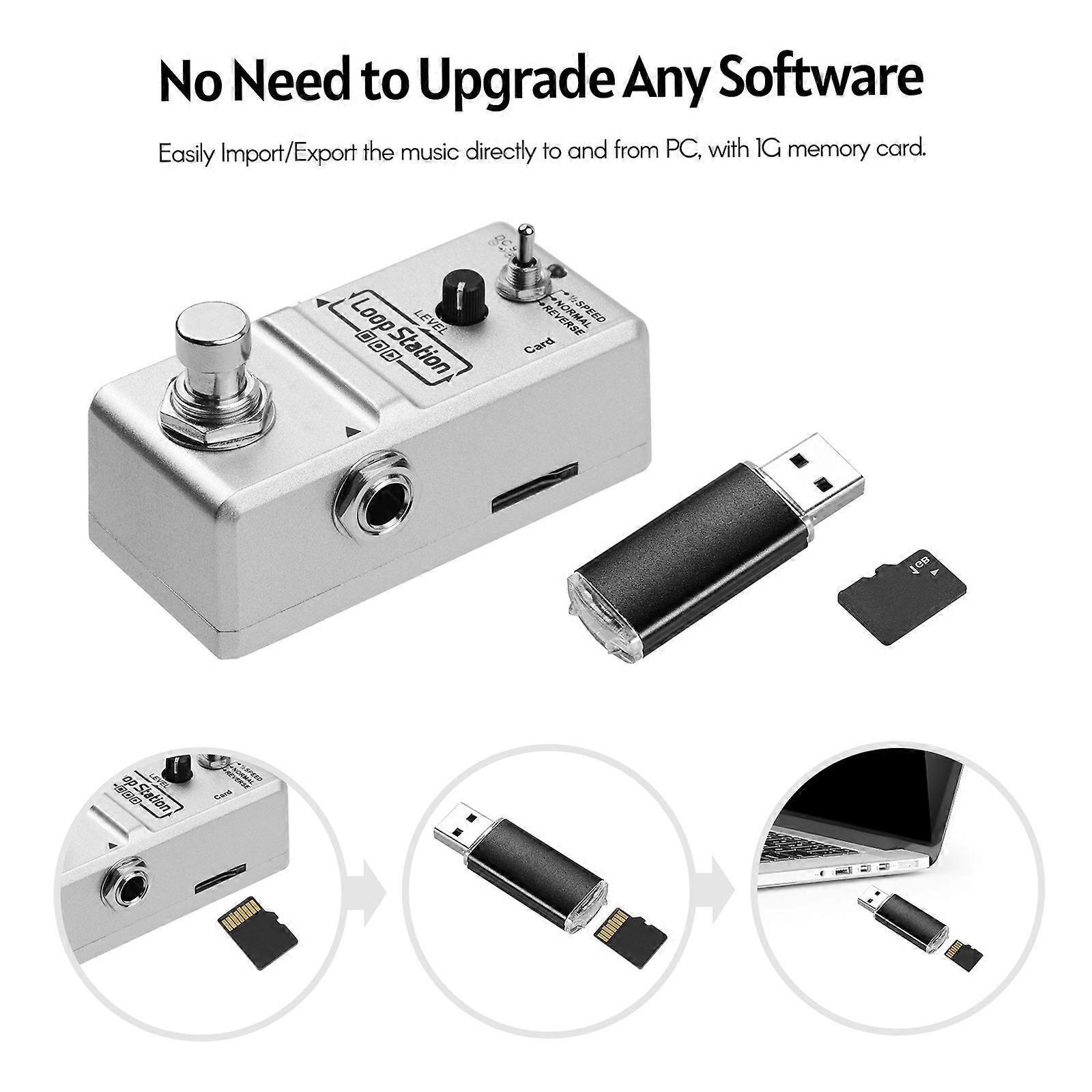 ammoon Loop Station Mini Guitar Looper Effect Pedal 10 Minutes Recording Time 3 Working Modes True Bypass Full Metal Shell with 1GB Memory Card