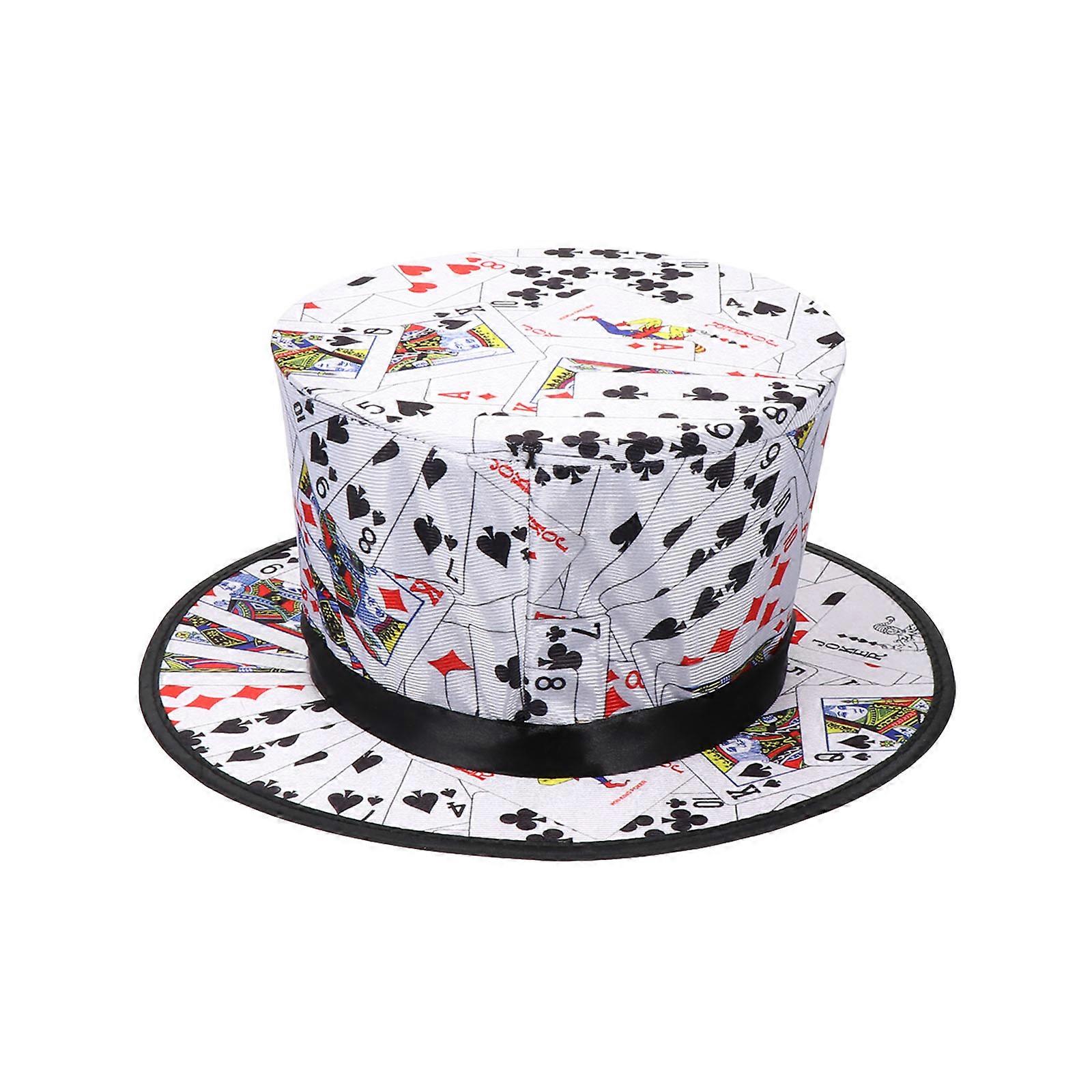 Wizard Hat Cap with Playing Card Print – Colorful Costume Party Accessory for Dress Up and Performance – 5 x 29.5 cm