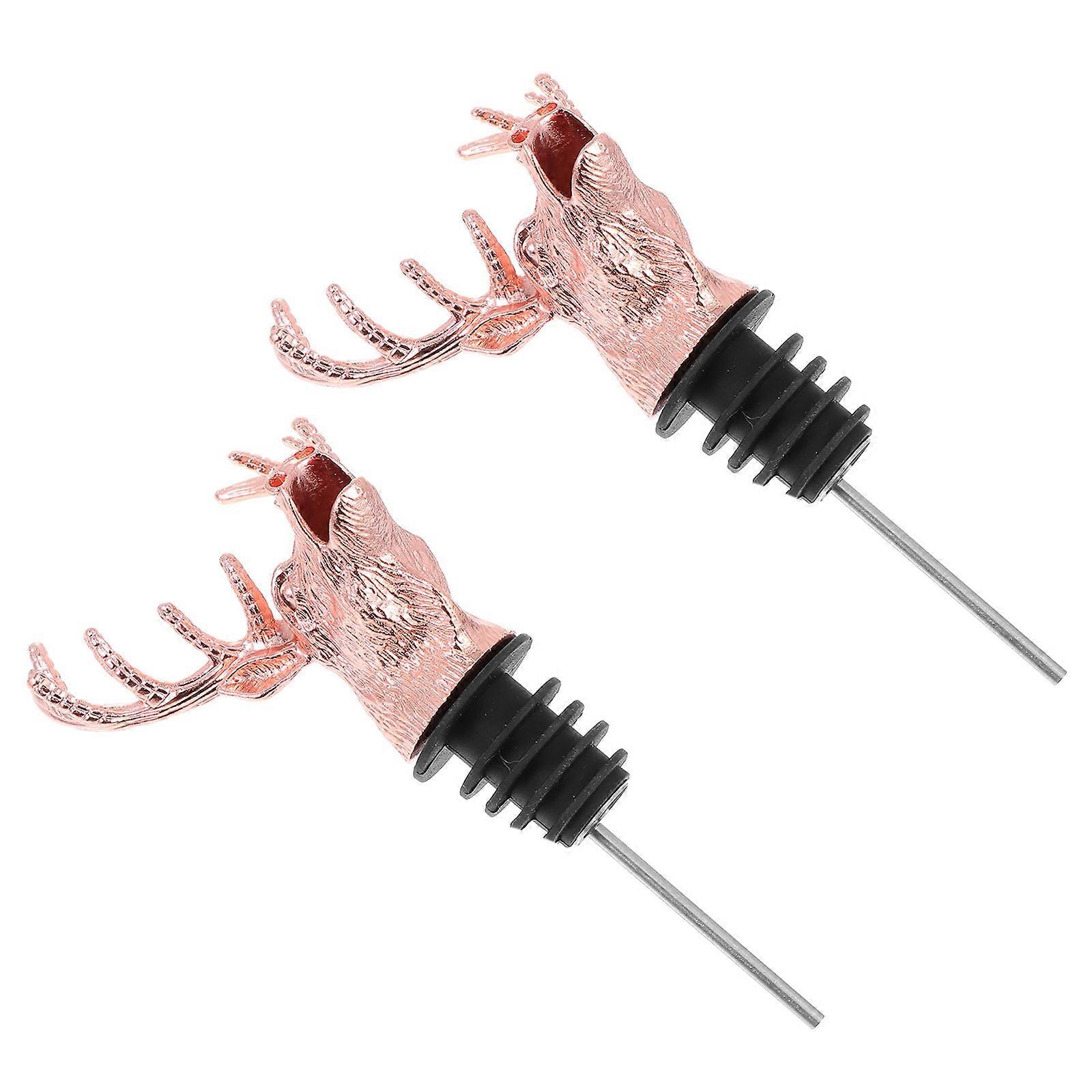 Golden Zinc Alloy Wine Pourer and Stoppers with Deer Head Design for Decor 2pcs