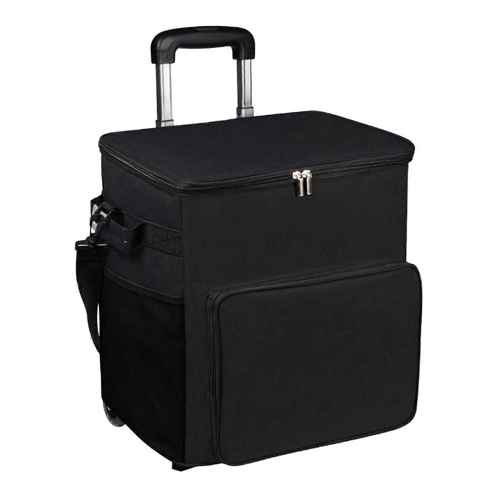Rolling Cooler 35L Insulated Wheeled Trolley Cart With Telescopic Handle Black 90x33x28cm Leakproof For Travel Picnic