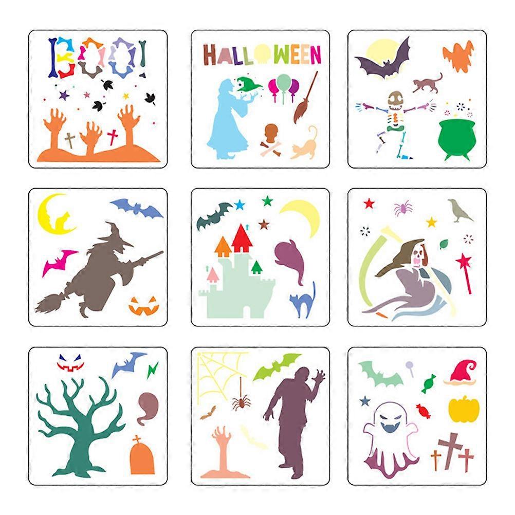 Drawing Stencils Halloween Themes Diy Craft Making Hollow Template For Wood Walls Glass 13X13cm 9Pcs