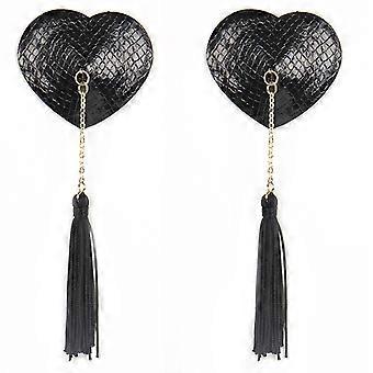 Heart Shape Breast Covers Soft PU Leather Reusable Nipple Pasties with Tassels For Women Lingerie Accessories Party Wear  Red