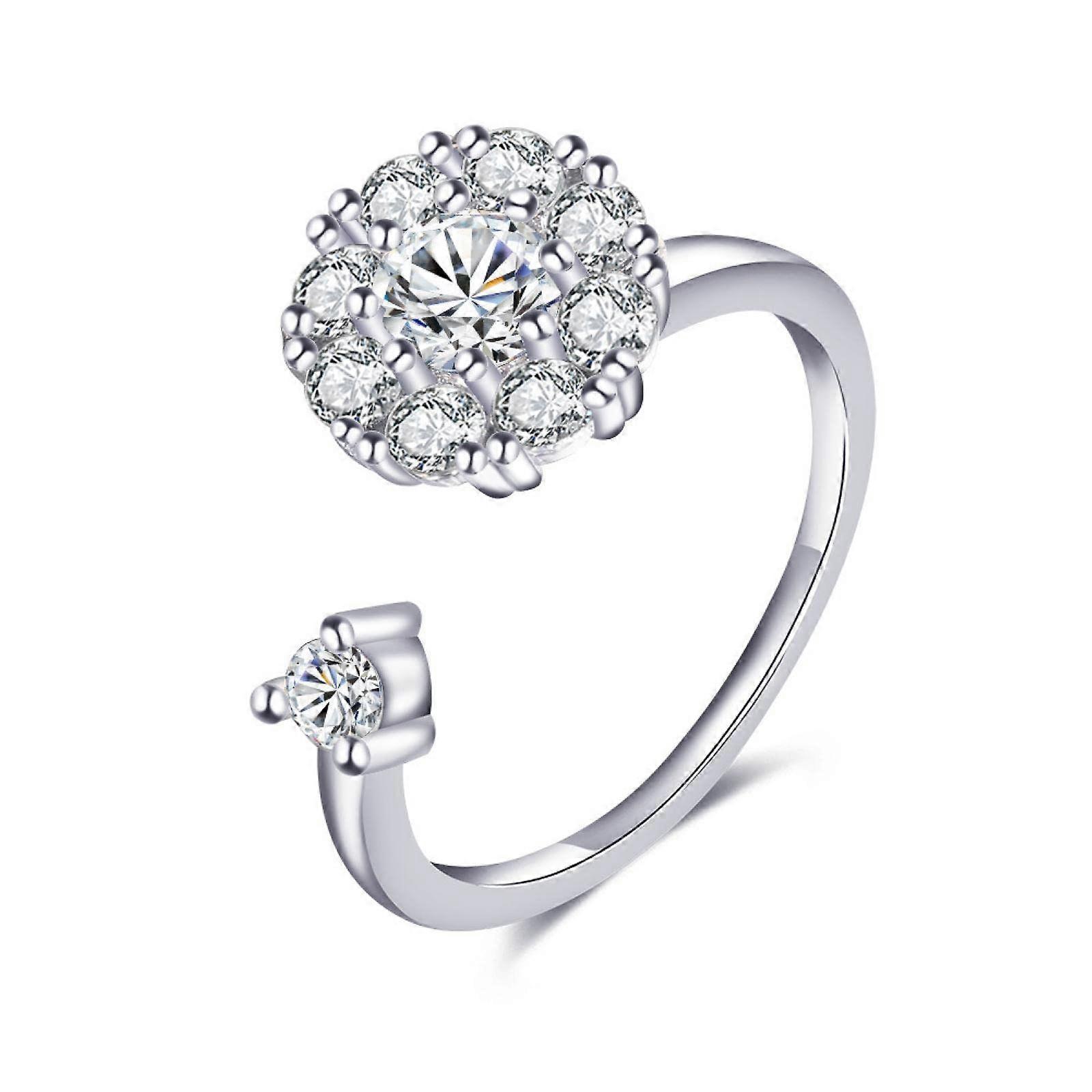Adjustable Rotating Flower Open Ring for Women, Anxiety Relief Ring, Resizable Zirconia Windmill Snowflake Ring (5 Sizes)