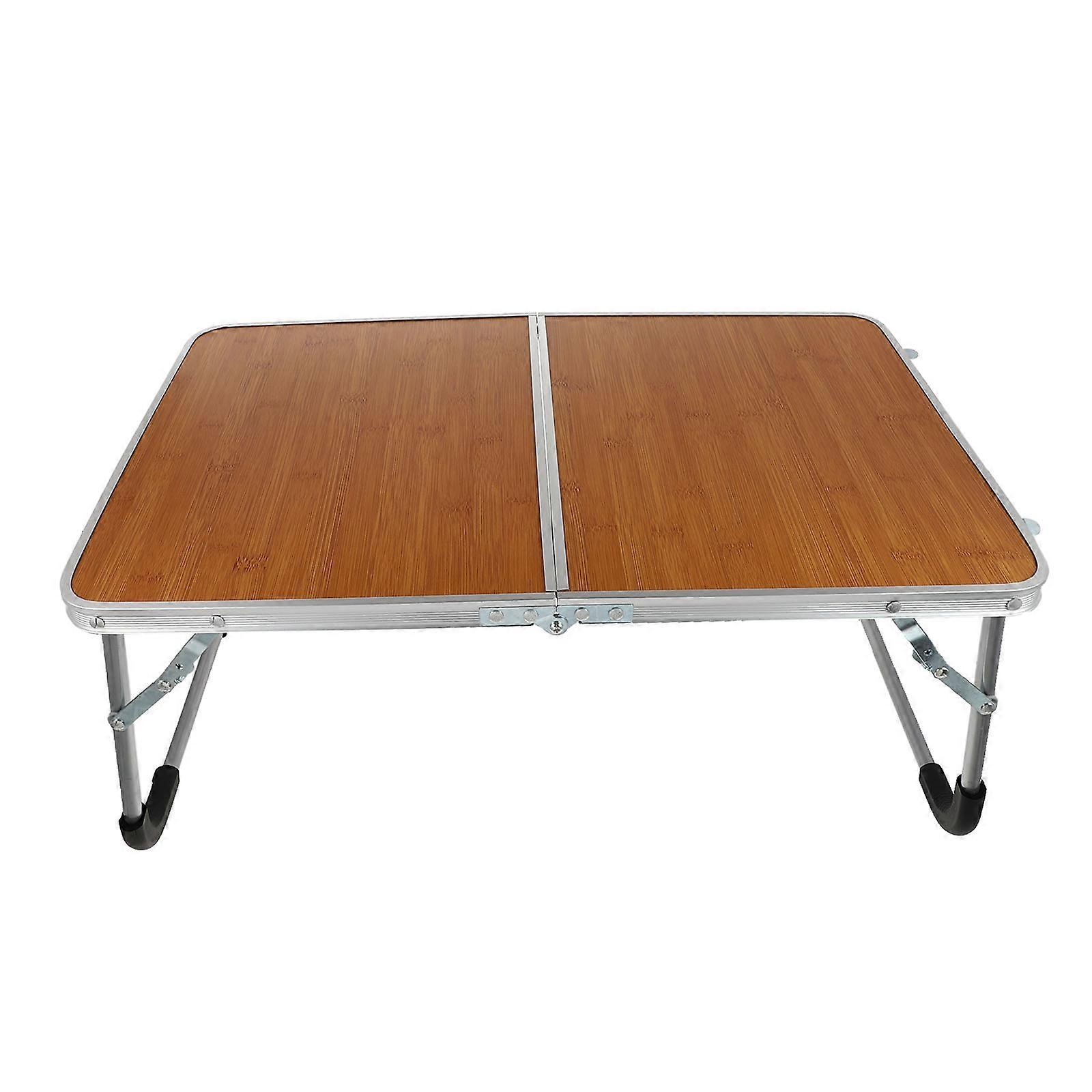 Compact Aluminum Folding Table with Bamboo Finish – Portable & Foldable Legs for Easy Storage, Ideal for Home, Outdoor, Camping, Writing & Study