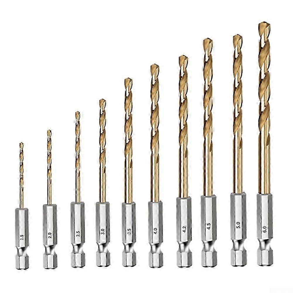 10piece Hss Drill Bit Set, Metal Drill Bit Set, Titanium Coated Drill Bit Set With Hex Shank, 135degree Point Drill Bit Set
