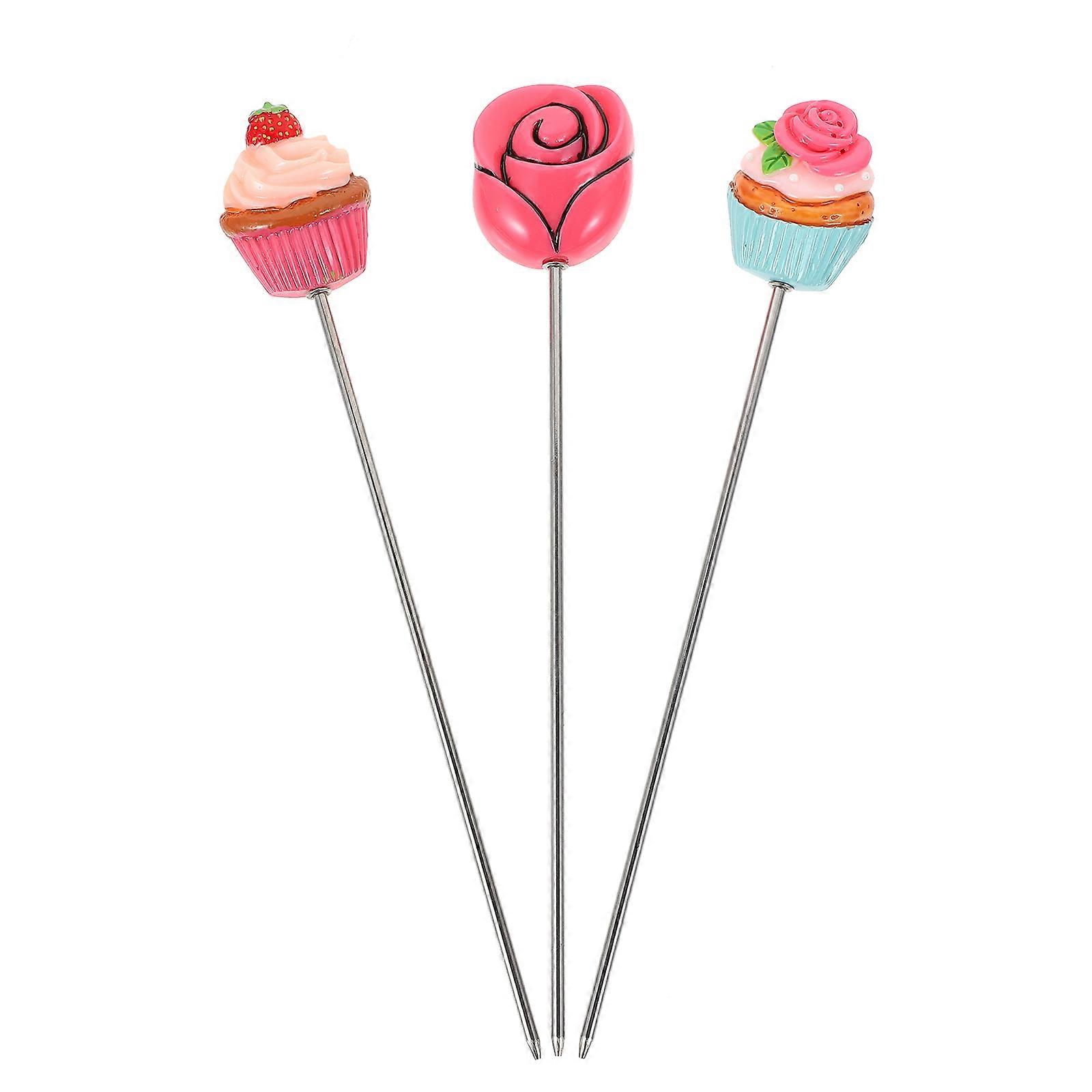 3pcs Stainless Steel Cake Probes with Decorative Handles for Baking Testing and Decoration