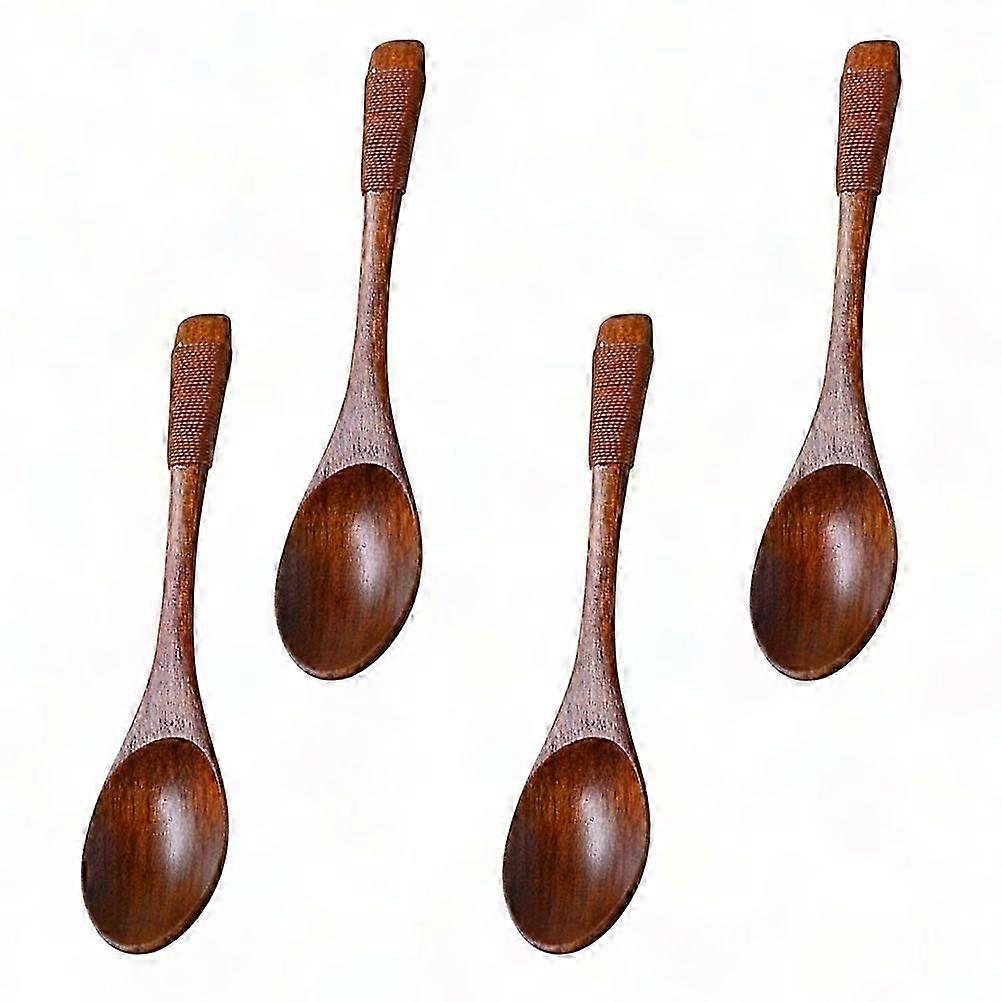 Wooden Spoons Set 4 Natural Color Oval Head Soup Spoons for Home