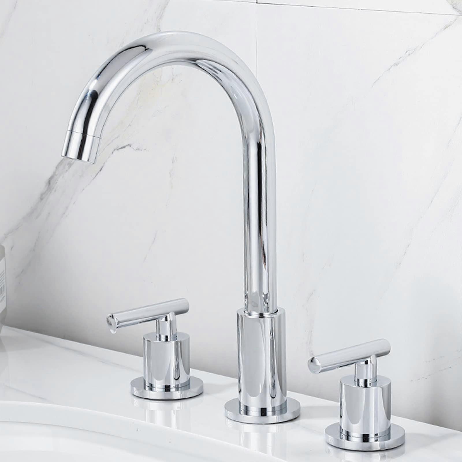 Two-Handle Mixer Tap Bathroom Sink Mixer Tap Chrome 3-Hole Basin Spout Height Adjustable Water Tap for Bathroom