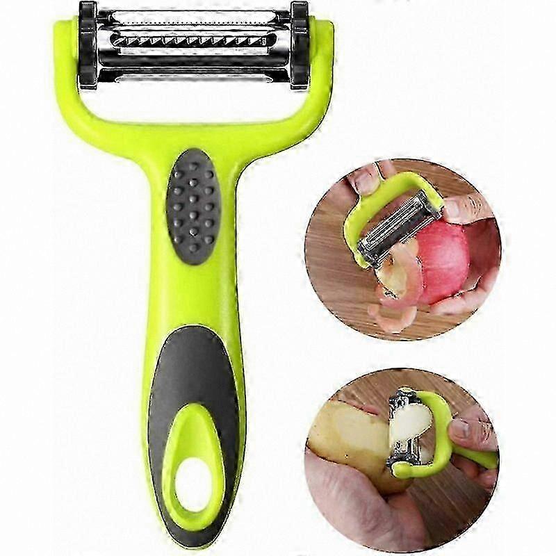 3-in-1 Multi-Purpose Peeler for Vegetables and Fruits, Swivel Design, Rotary Function, Durable Green Tool