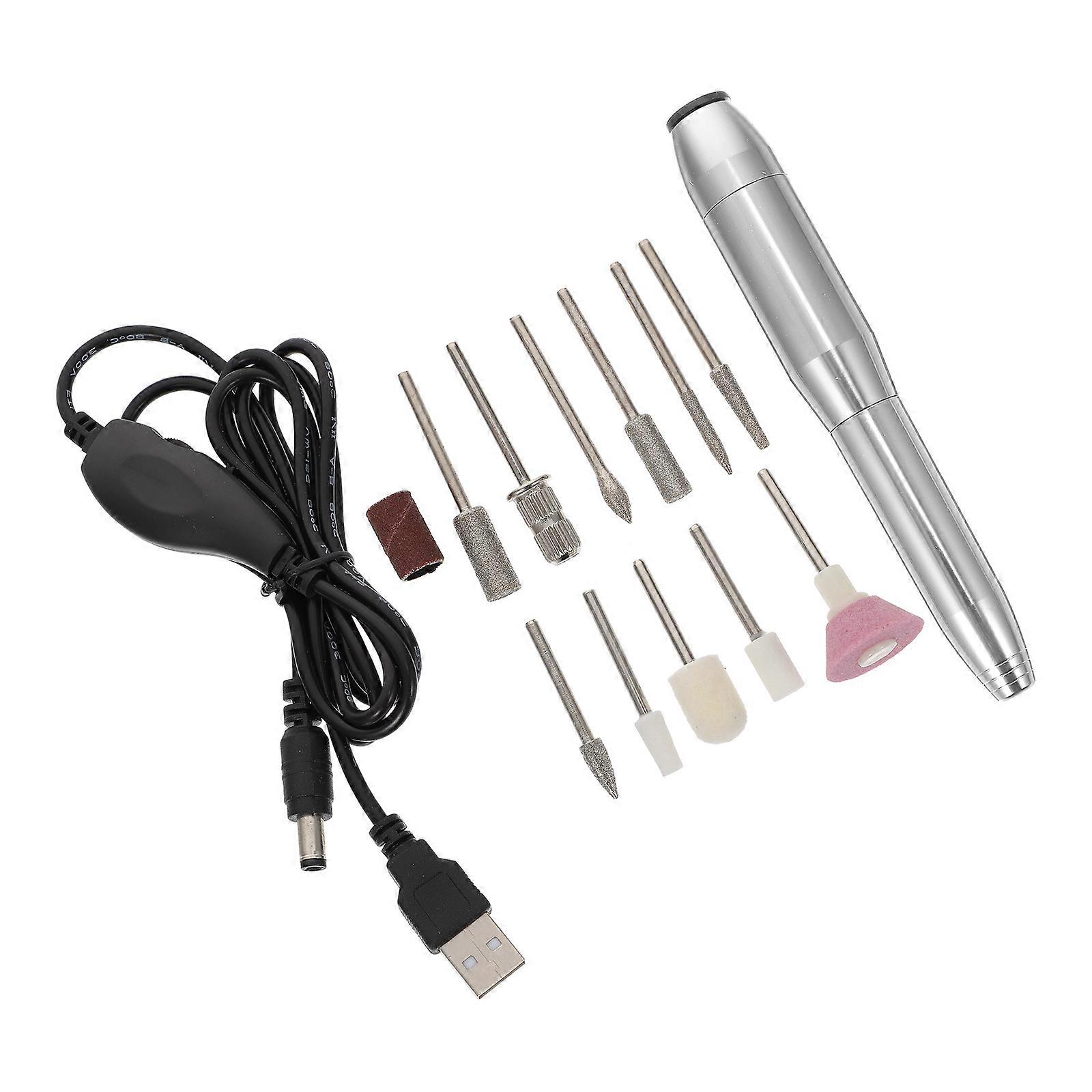 1 Set Electric Nail Polisher with Sanding Heads USB Trimming Tool