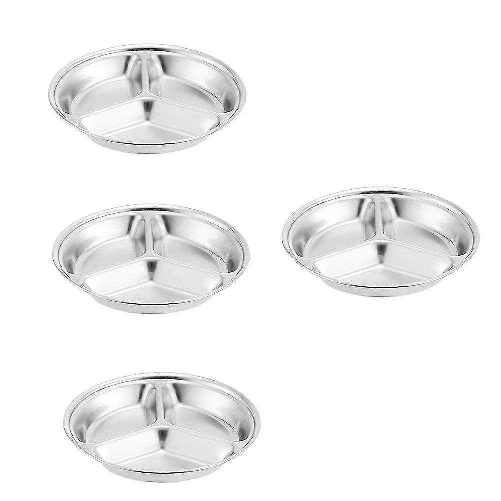 4pcs Stainless Steel Divided Plates, Round Spice and Sauce Dishes for Appetizers and Condiments, Easy to Clean and Portable