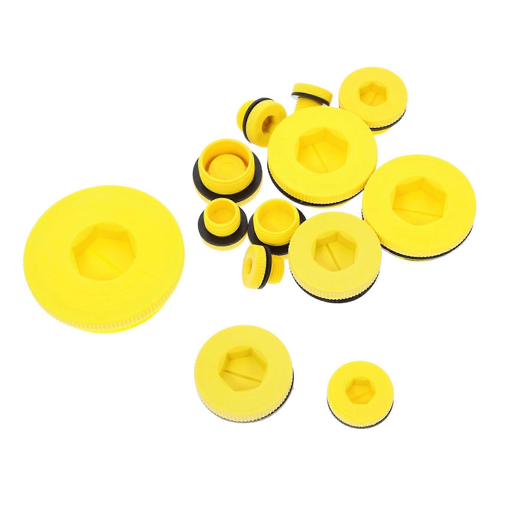 Hydraulic Thread Plug Hex Socket End Caps, 13 Pcs, Blind Hole Sealing Caps, Screw Stopper Caps, PP/POM, Yellow