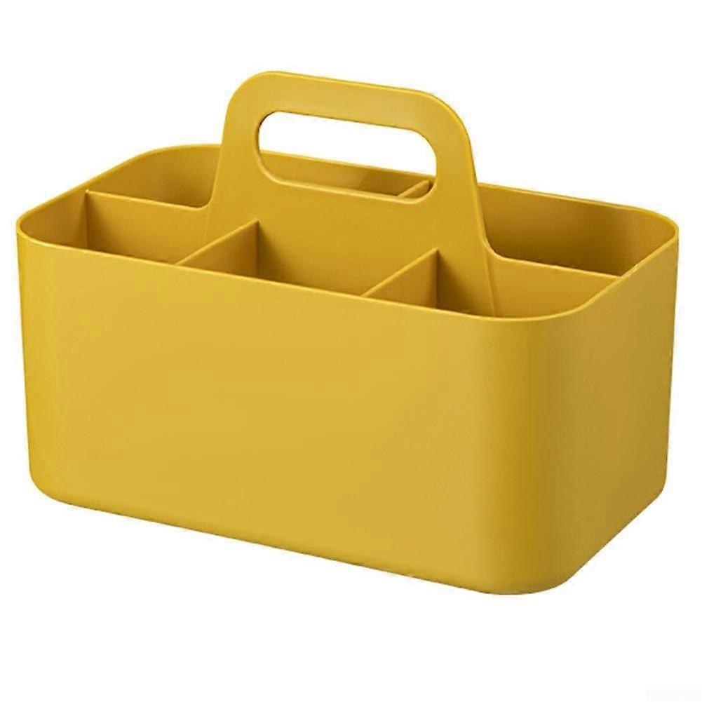 Portable, stackable desk organizer with removable dividers for  storage needs (yellow)