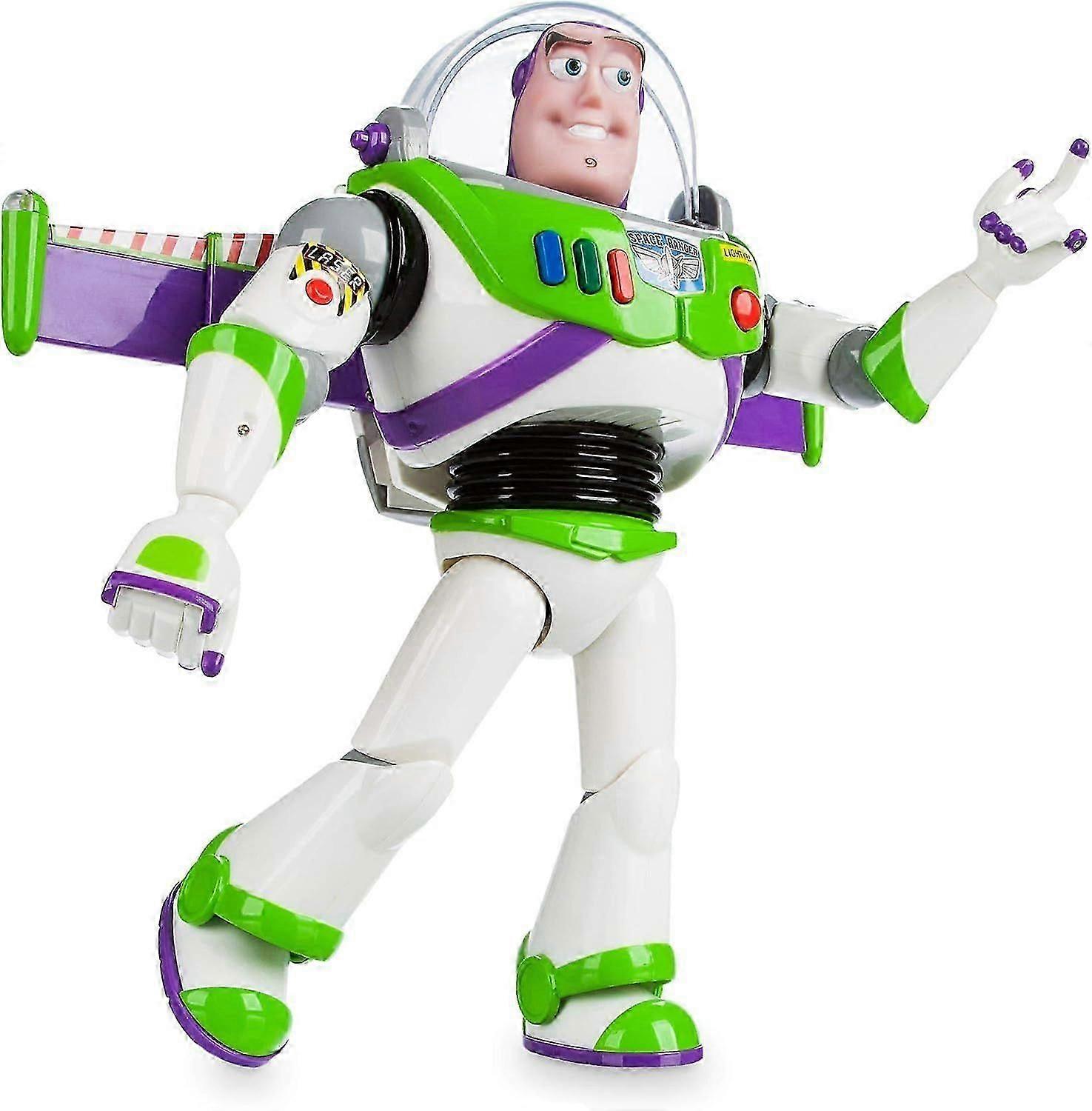 Buzz Lightyear interactive talking action figure from Toy Story, includes over 10 English phrases, interacts with other characters and toys