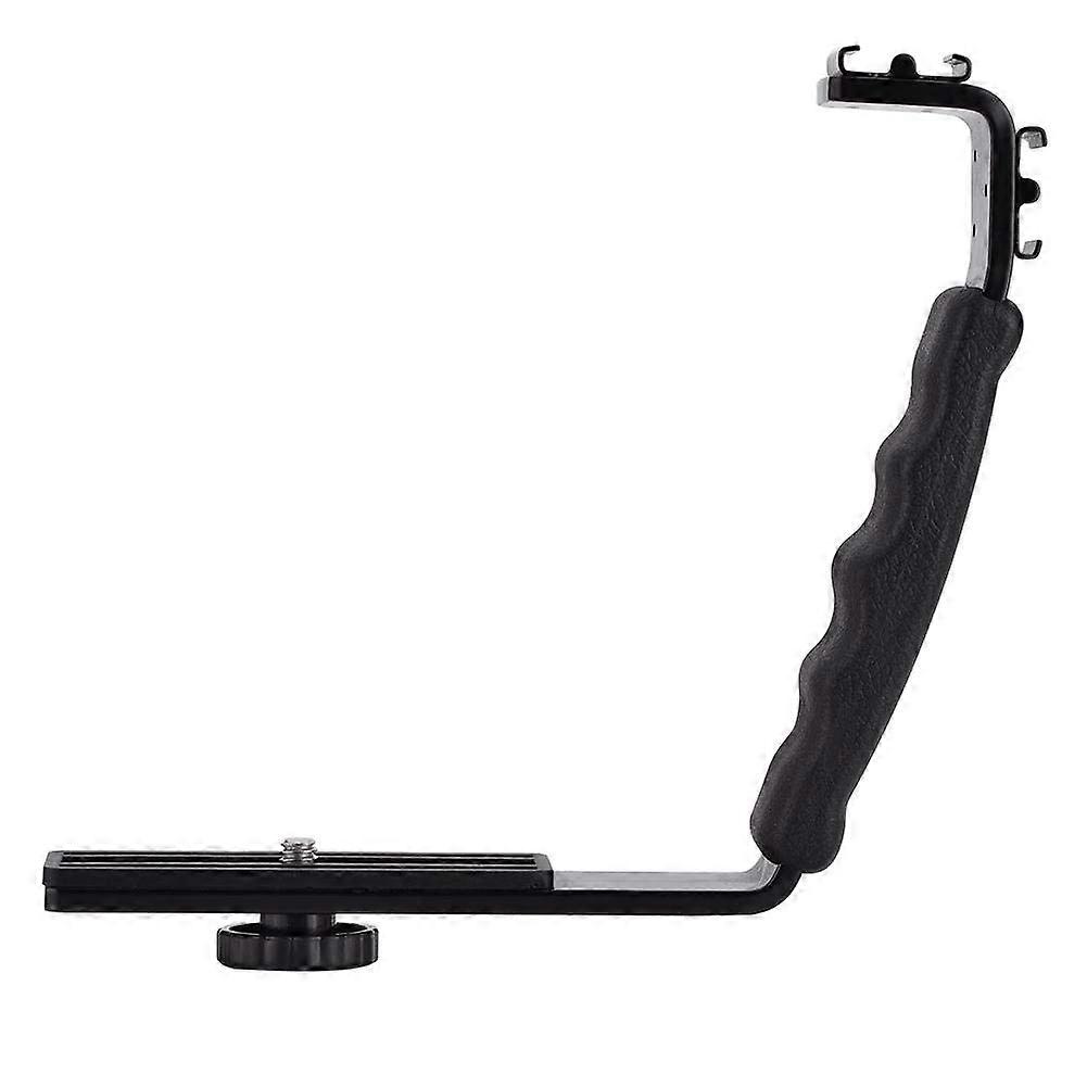 L Flash Bracket Camera Flash L Bracket with Dual Hot Shoes Holder Mount 1/4 Inch Thread for DSLR DV Camcorder Compatibility