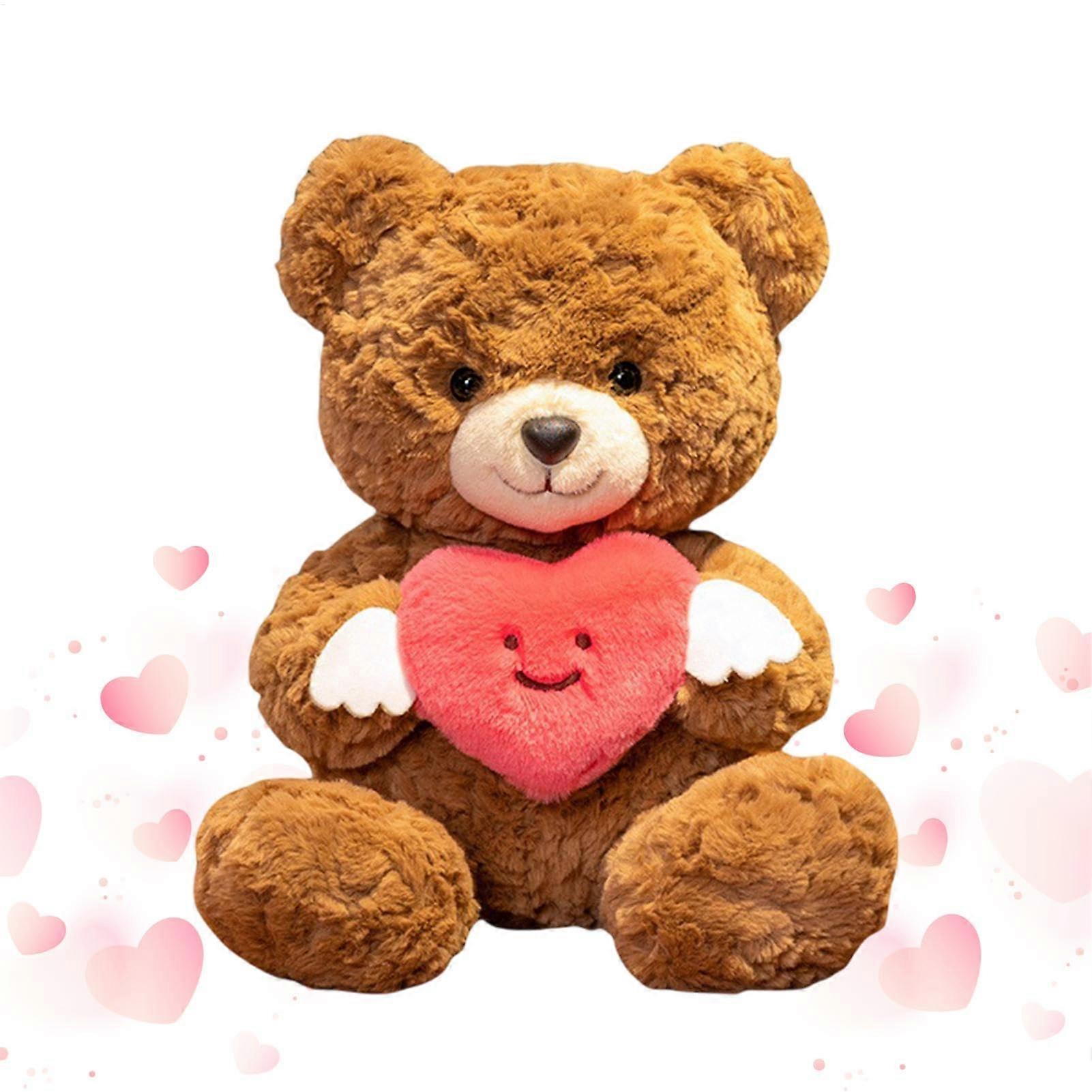 Valentine's Bear, Sweet Soft Plush Bear Hugging Heart Throw Pillow, Room Decor, Stuffed Animal Doll 9.84in Red