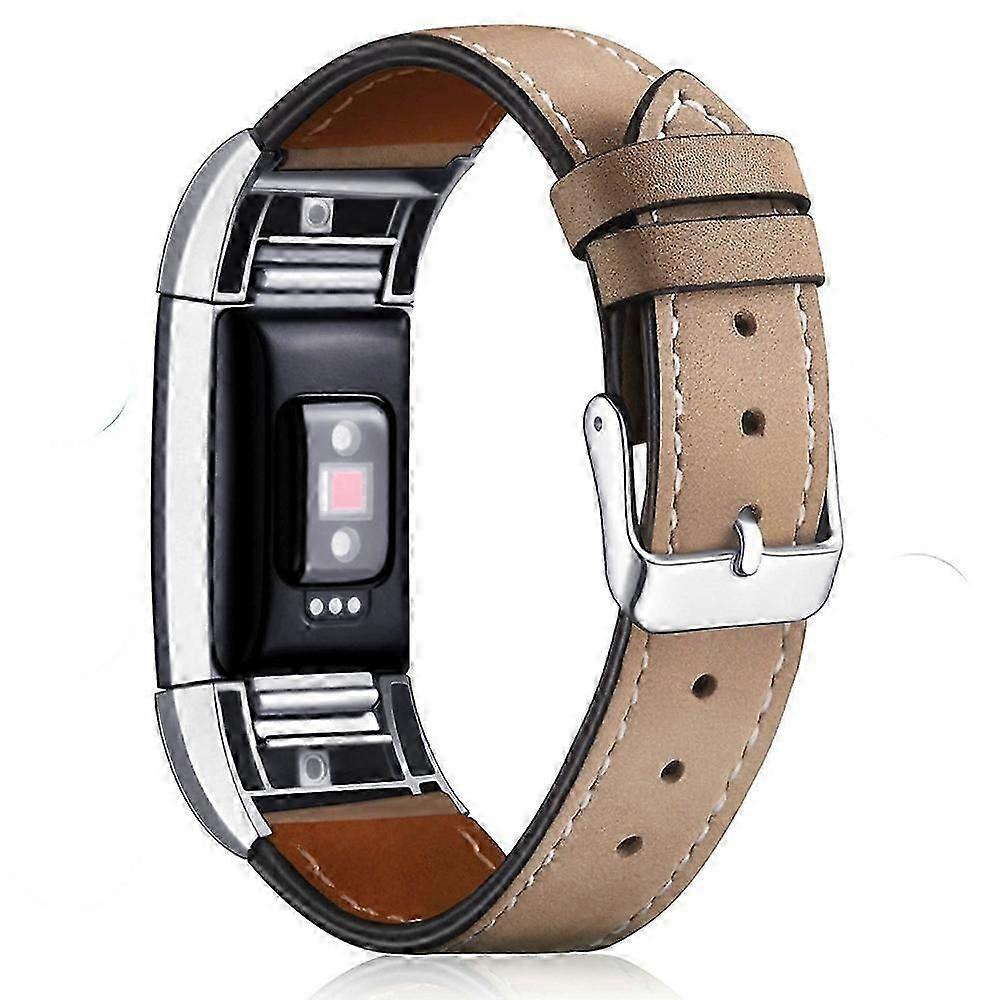 For Fitbit Charge 2 Genuine Leather Watch Band Replacement Wrist Strap Replacement - Coffee