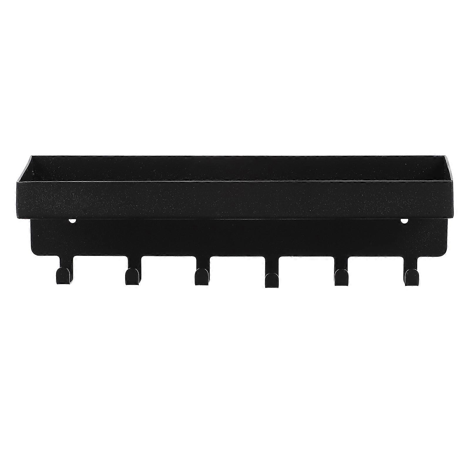 Wall Mounted Storage Rack with Hooks for Home Office Restaurant 1 Set Black