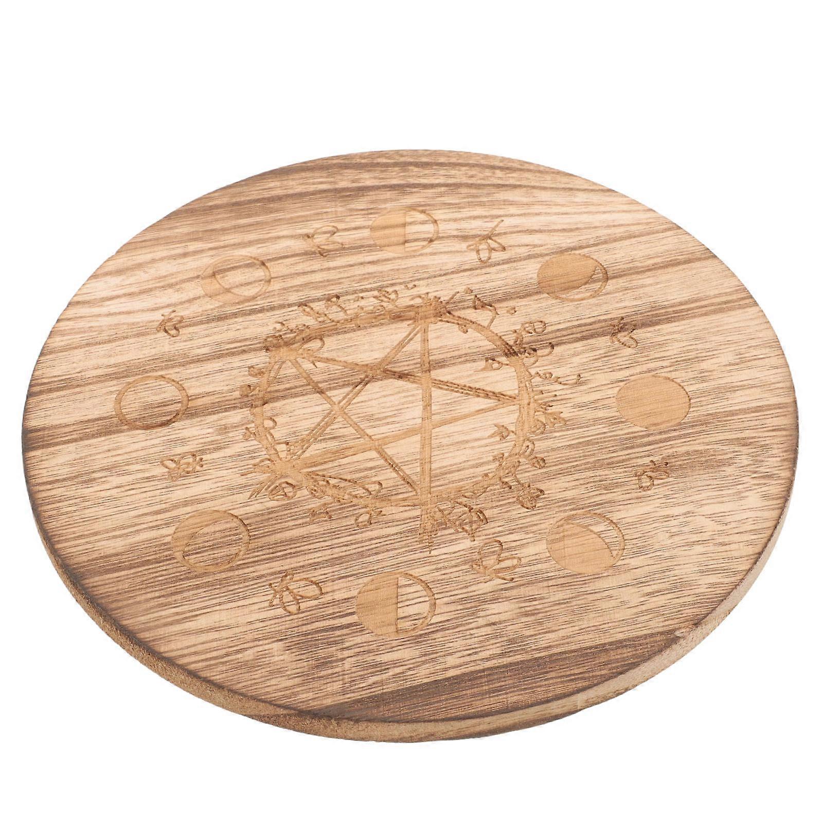 Wooden Divination Plate with Carved Pattern for Restaurant Light Brown 7.8 Inches