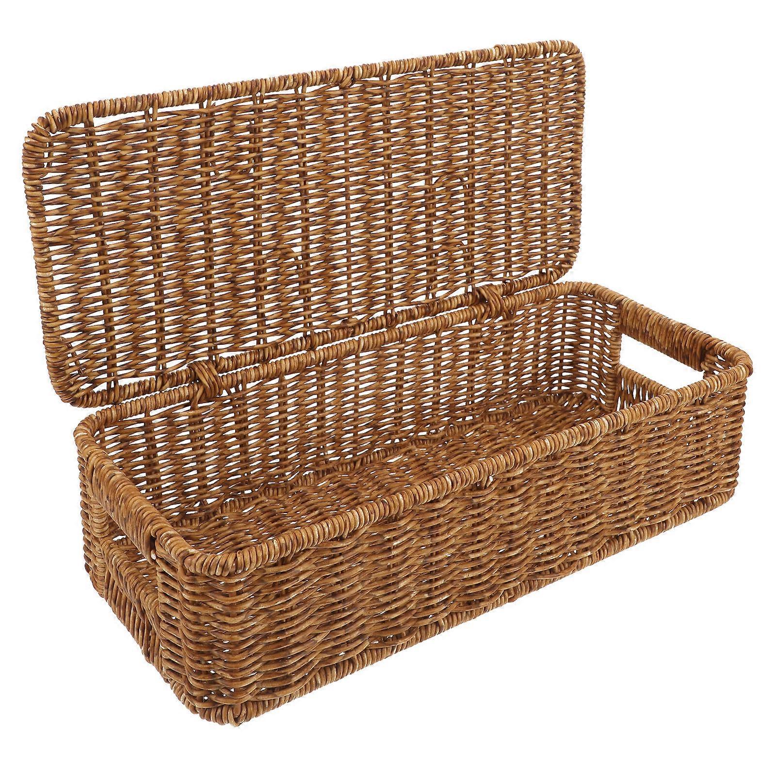 Imitation Rattan Desktop Storage Organizer Lidded Box for Sundries and Cosmetics