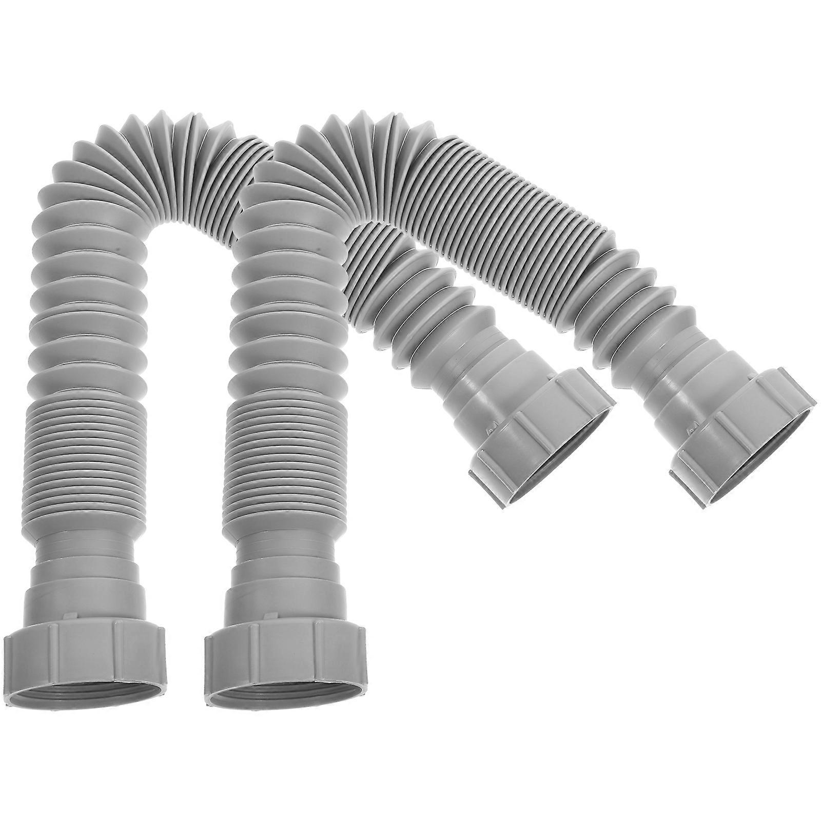 Drainage Connection Pipe Flexible Tubular Design For Sink Drain Grey 2Pack
