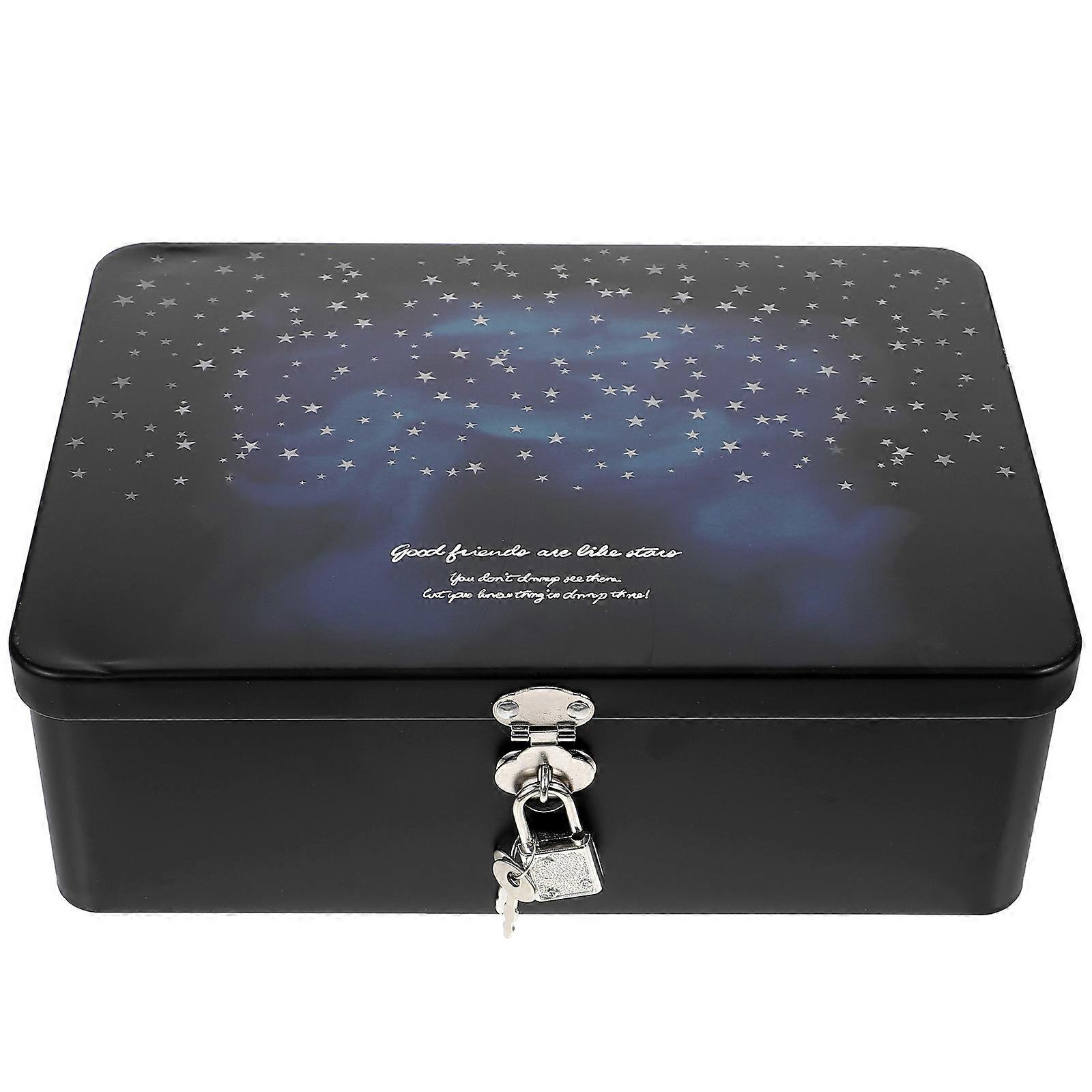 Vintage Tinplate Storage Box with Lock – Retro Keepsake Container for Jewelry, Souvenirs, Holidays, Anniversaries and Special Occasions – Multi