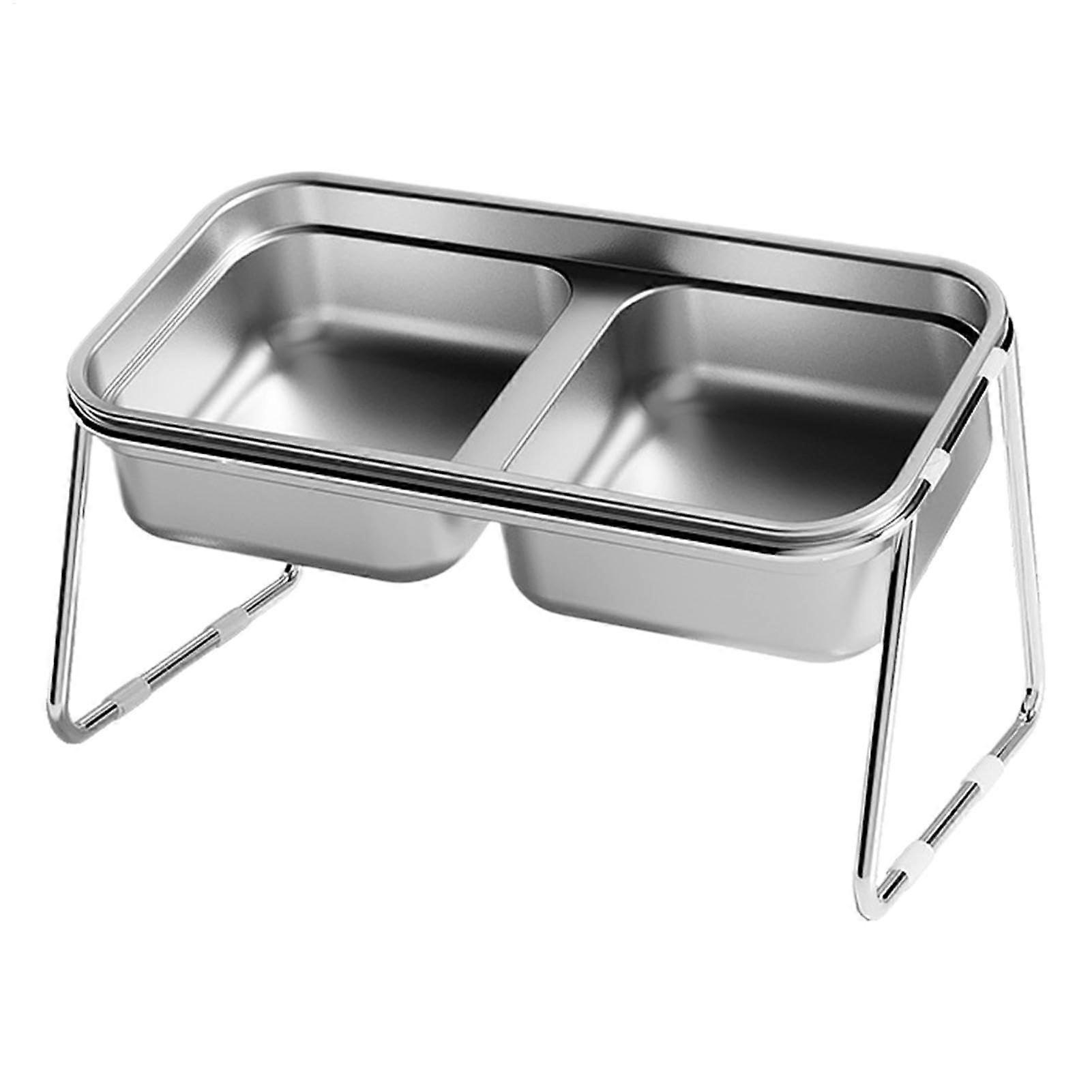 Stainless Steel Cat Bowl, 15 Degree Incline Elevated Design Double Bowls AntiSlip Base