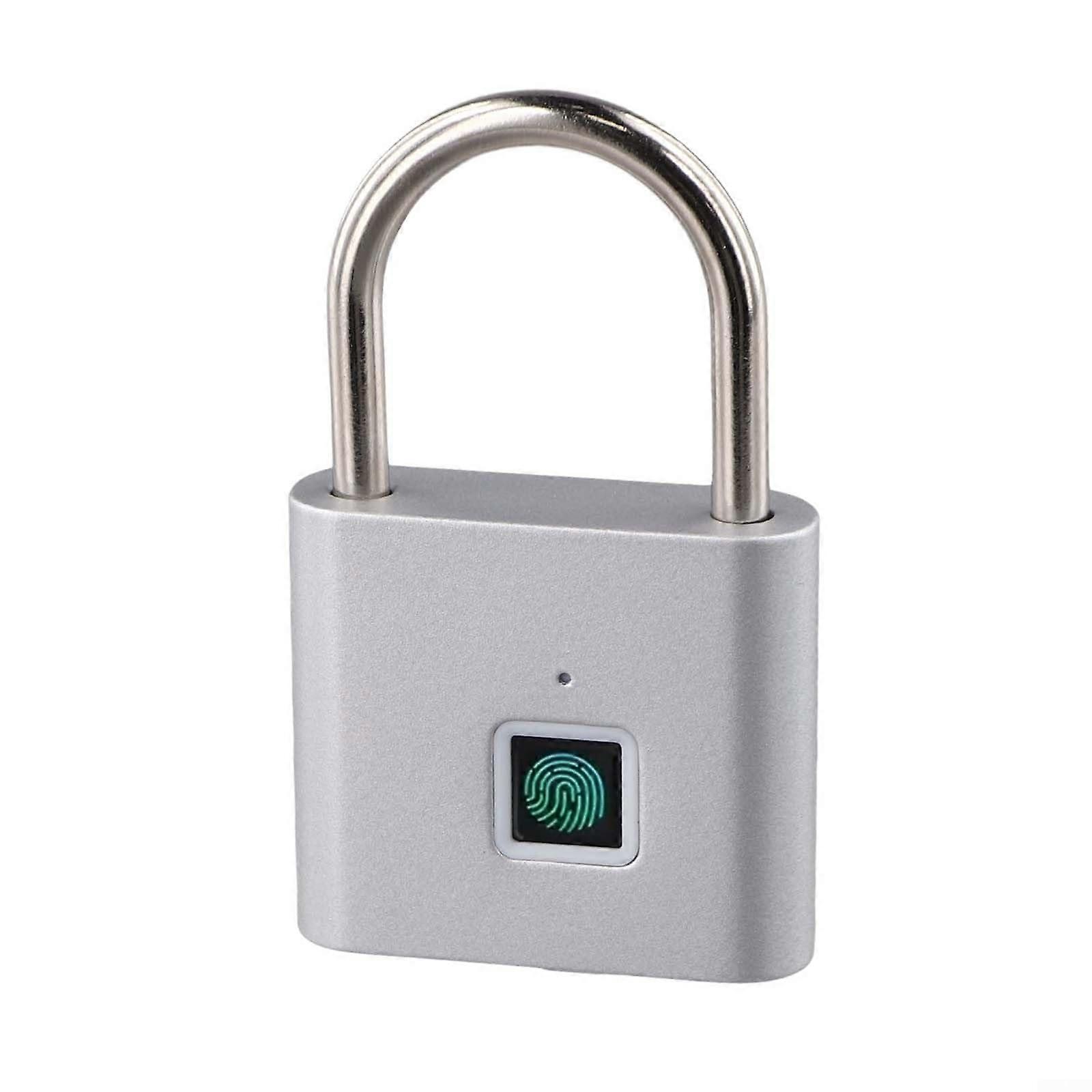 Electronic Fingerprint Padlock for Gym Locker and Bike Security, 10 Memory Storage, Weatherproof Metal, Silver