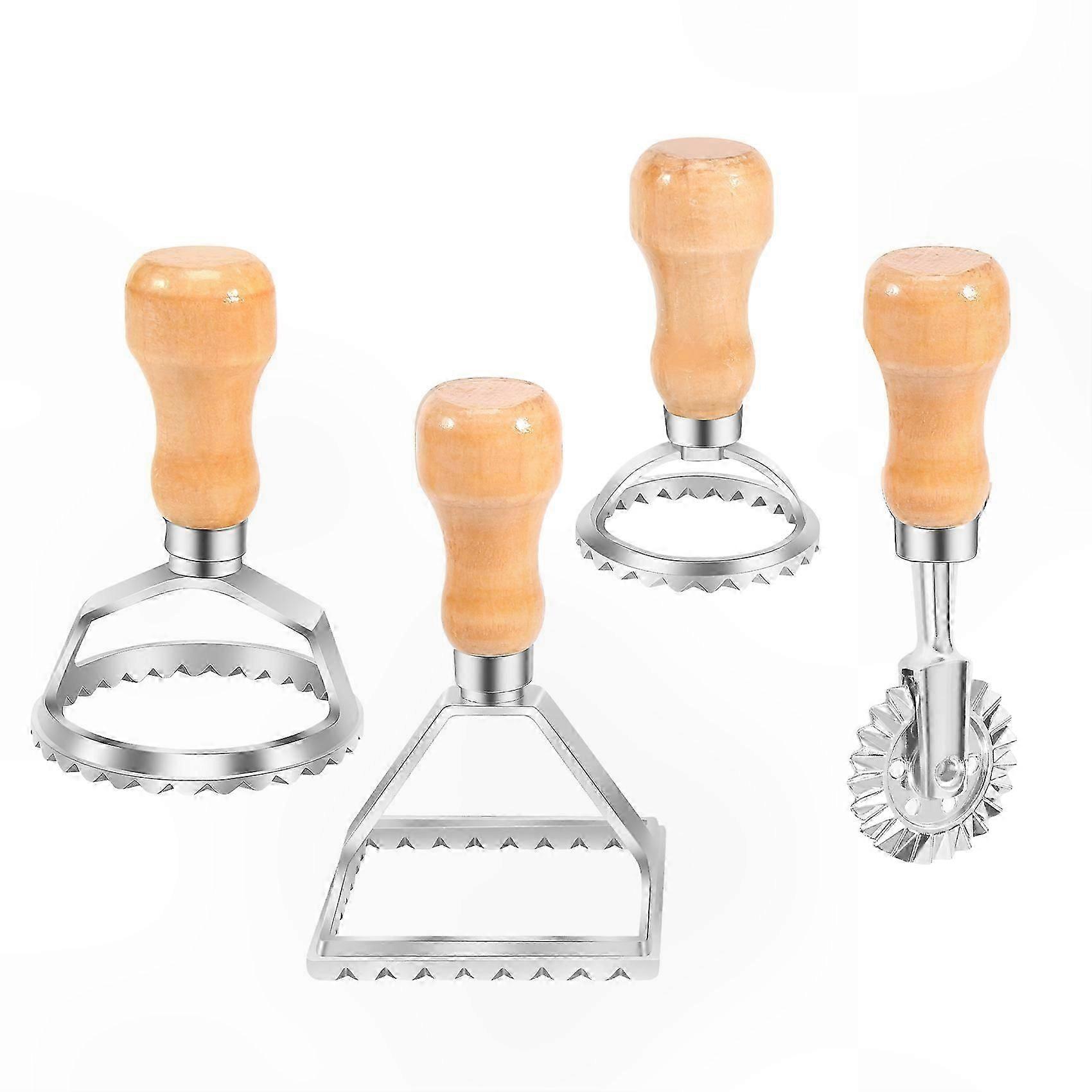 Wooden Handle Ravioli Cutter and Press Set for Pasta, Dumplings, and Lasagna Preparation