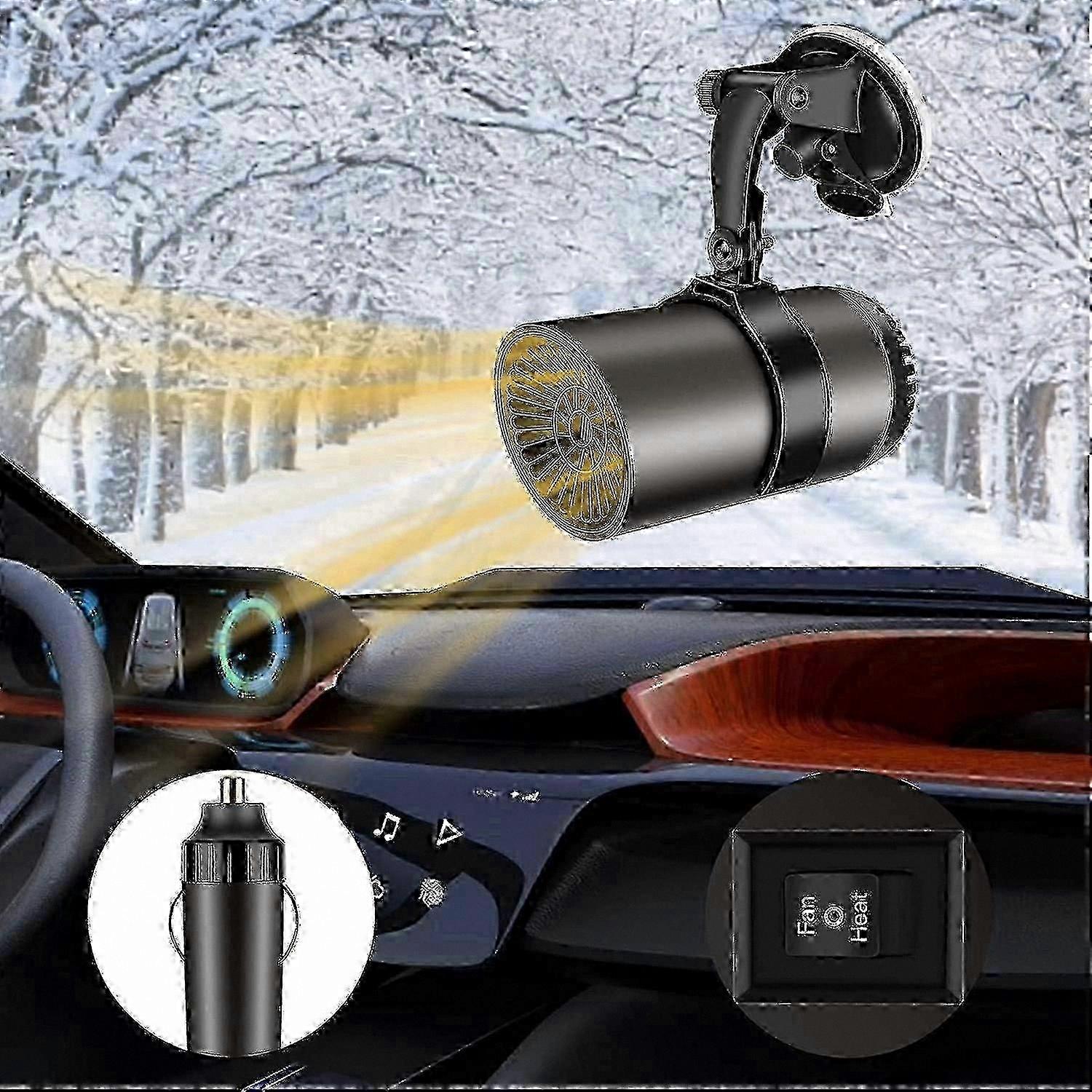 Portable Car Heater with Windshield Defogging Function, 12V 150W Fast Heating Device with Suction Holder for Vehicles