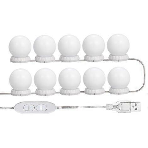 LED Mirror Light Kit for Dressing Table, with 10 Adjustable Bulbs, 10 Brightness and 3 Lighting Modes, USB Type, White - White