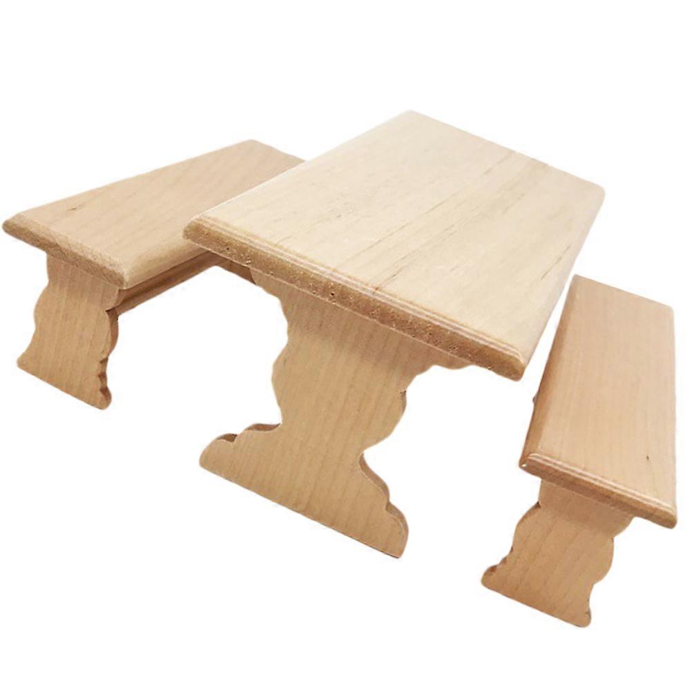 Beige Mini Table and Bench Set Made of Plastic for Decor with Realistic Design 6.5 x 4.3 x 3 Inches