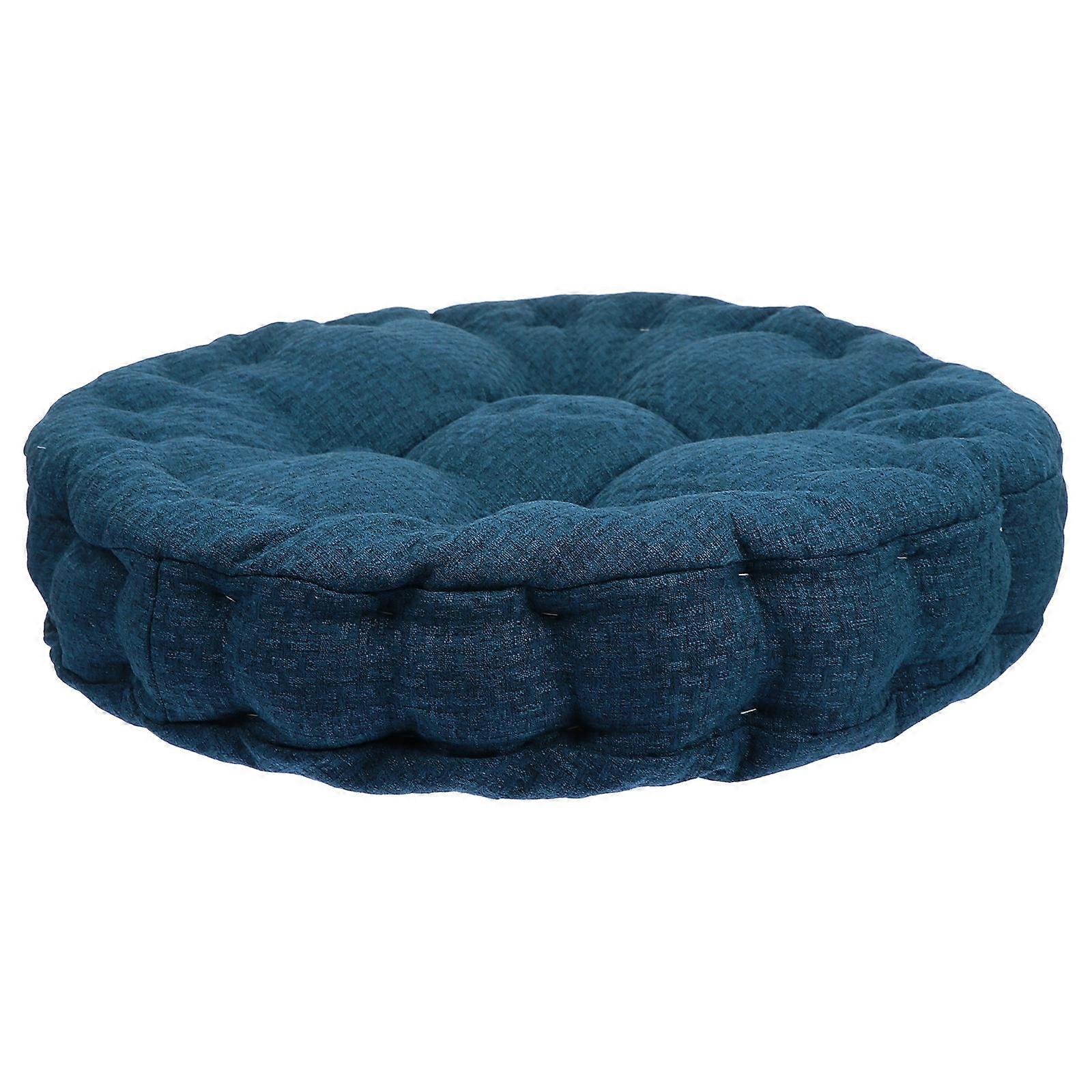 Round Floor Cushion for Home Use Blue Linen Meditation Pillow Yoga Seat Pad Relaxation Cushion 18.5inx18.5inx4.7in