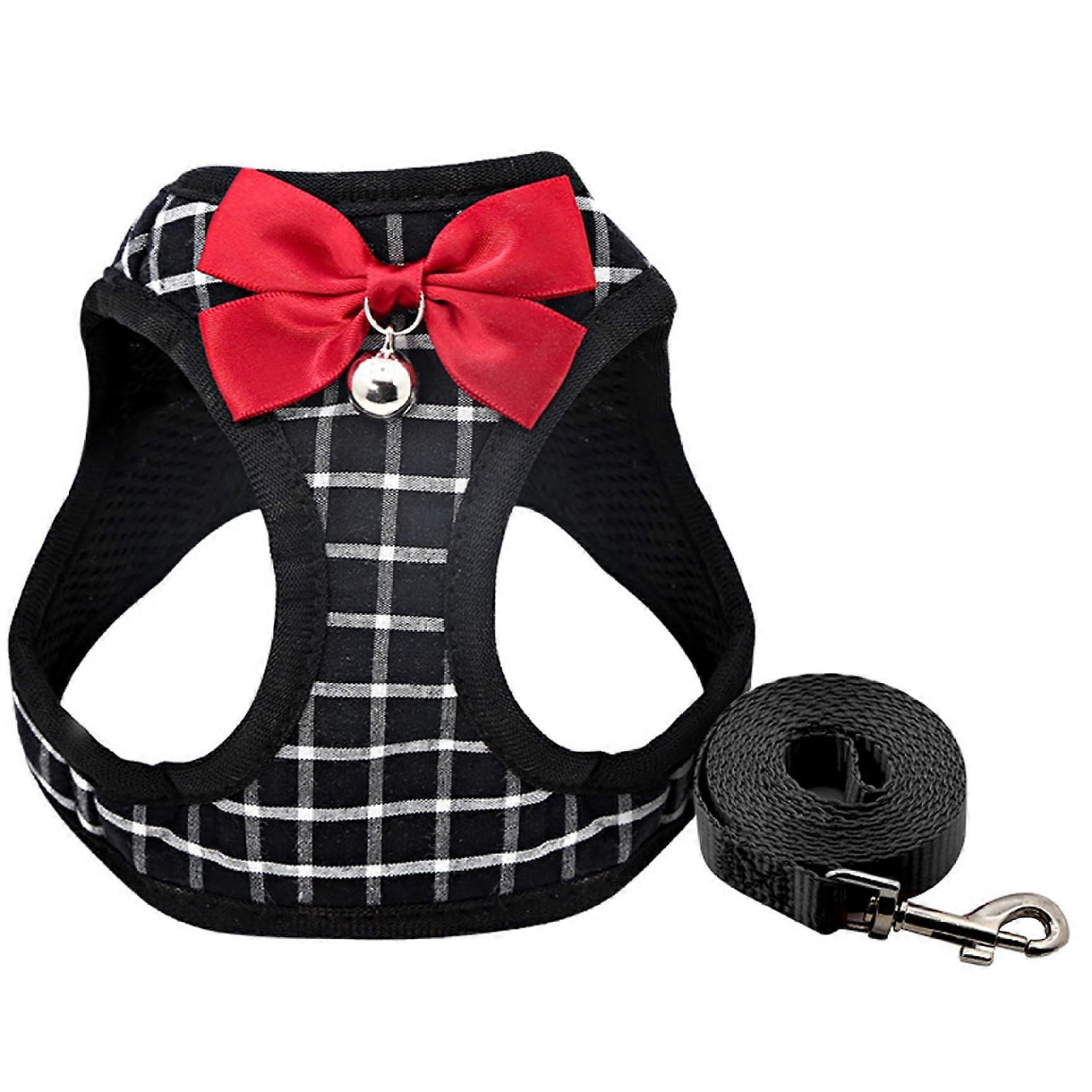Cat Harness and Leash Set XXS, Breathable Mesh, Adjustable AntiSlip Comfort, With Bow and Bell, For Puppy Kitten Rabbit