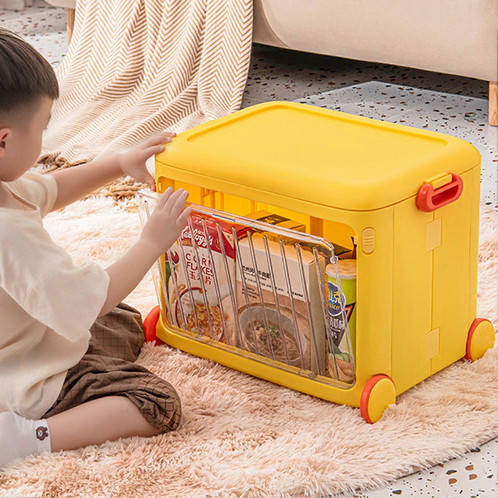 Kids Stackable Transparent Collapsible Storage Bin with Wheels Yellow