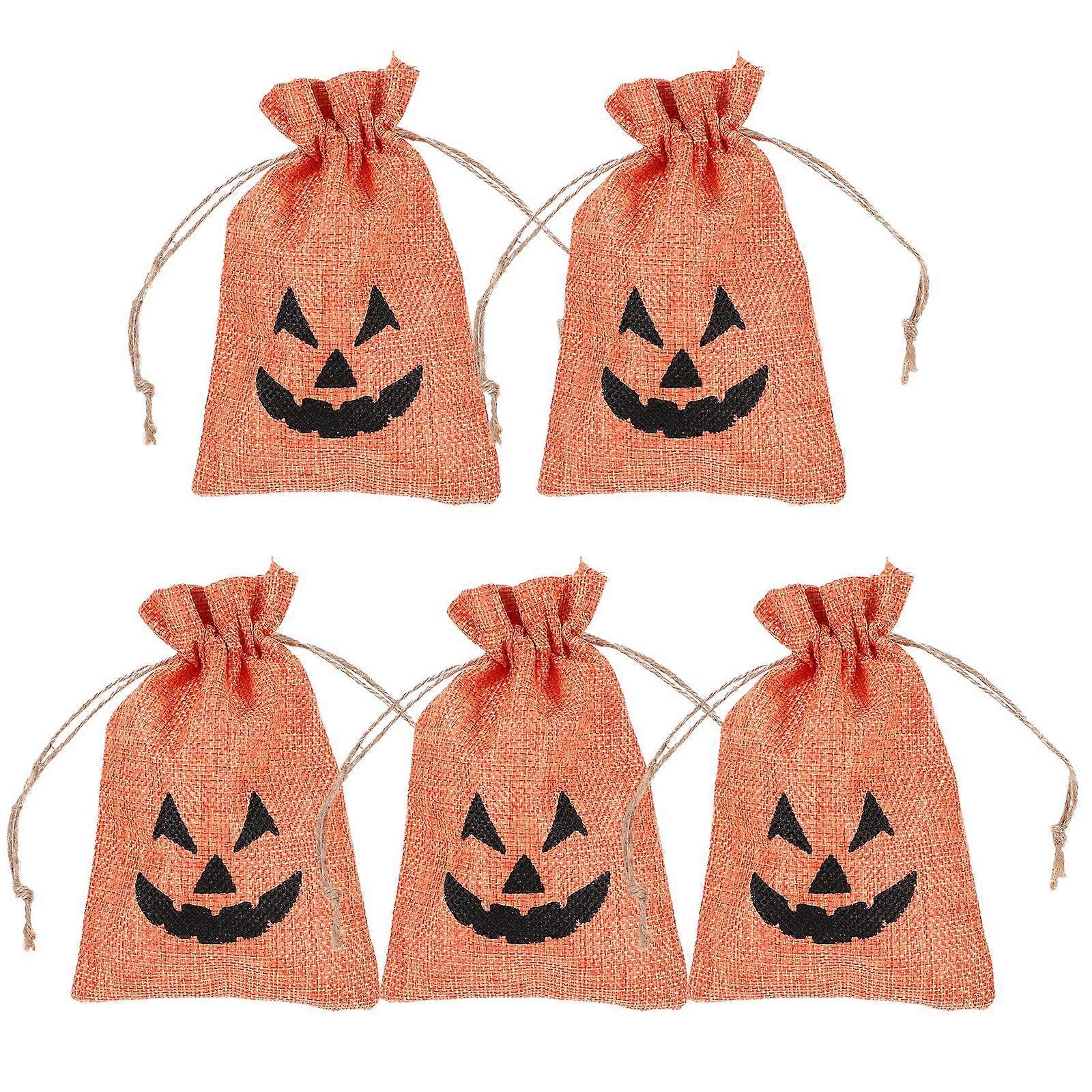 5pcs Halloween Drawstring Bag Pumpkin Candy Bag Gift and Candy Drawstring Pocket As Shown