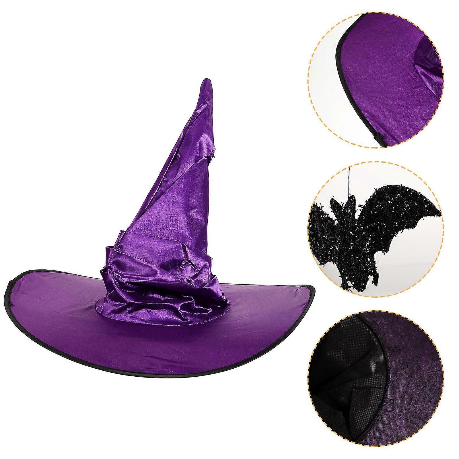 Purple Witch Hat for Halloween Pointed Witch Hat with Bat Pendant Decoration