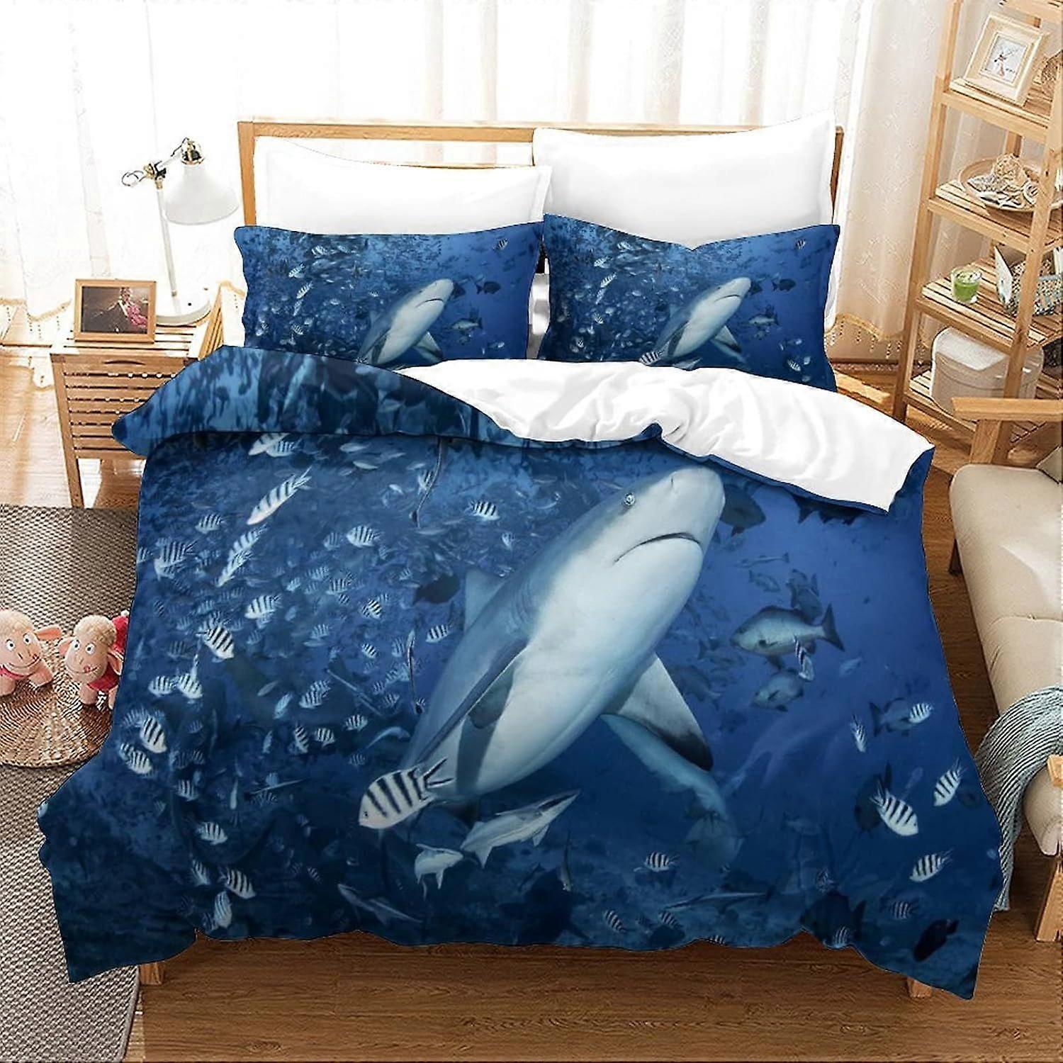Single Duvet Cover Set Shark Printed Duvet Covers Single Size Bedding Sets Extra Soft Microfiber Easy Care Hypoallergenic 140x200cm